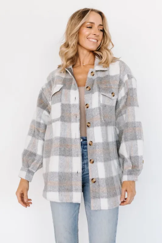 Sharon Plaid Shacket | Gray + White sold by Baltic Born