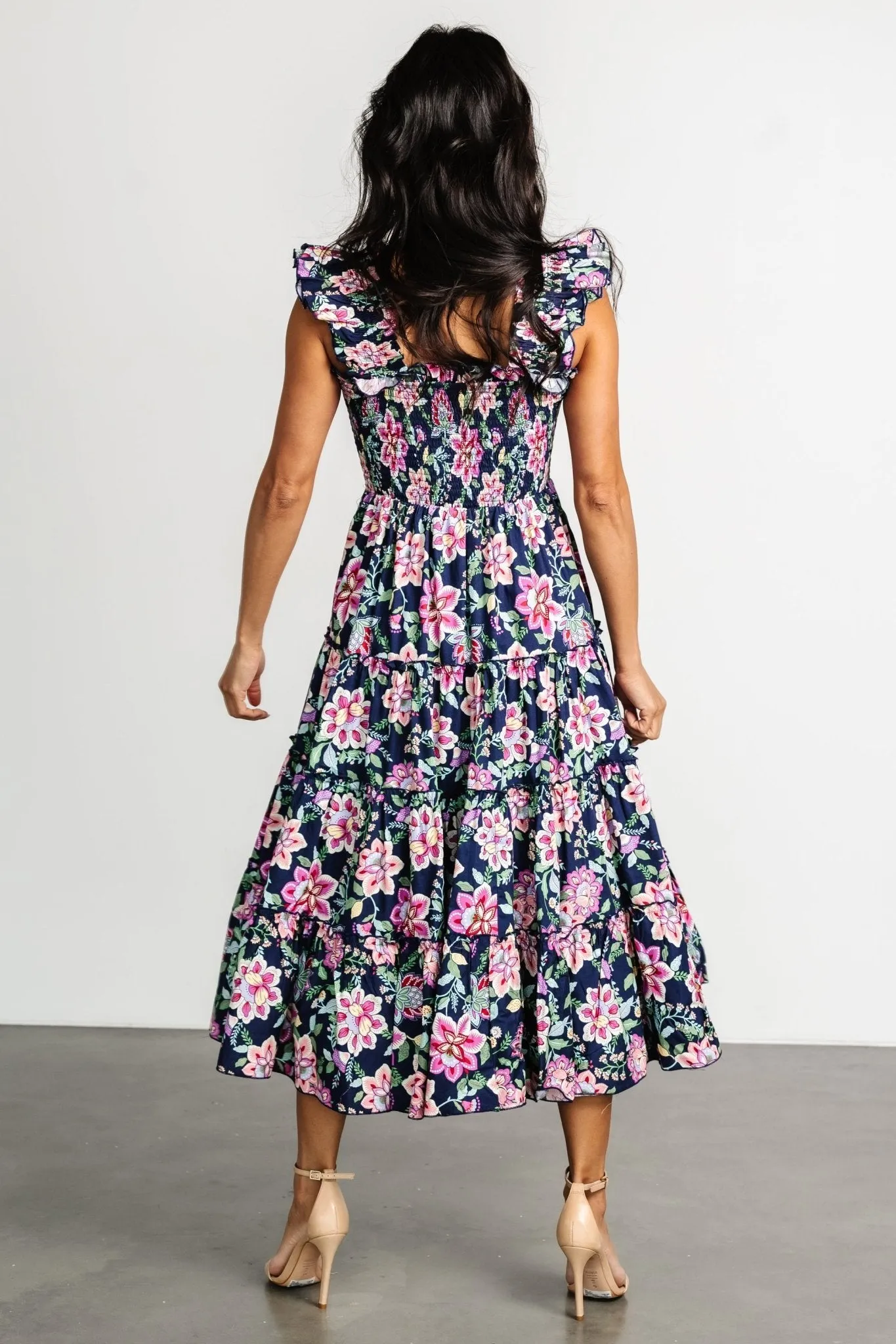 Tatum Smocked Tiered Dress | Navy Multi sold by Baltic Born product image thumbnail 4