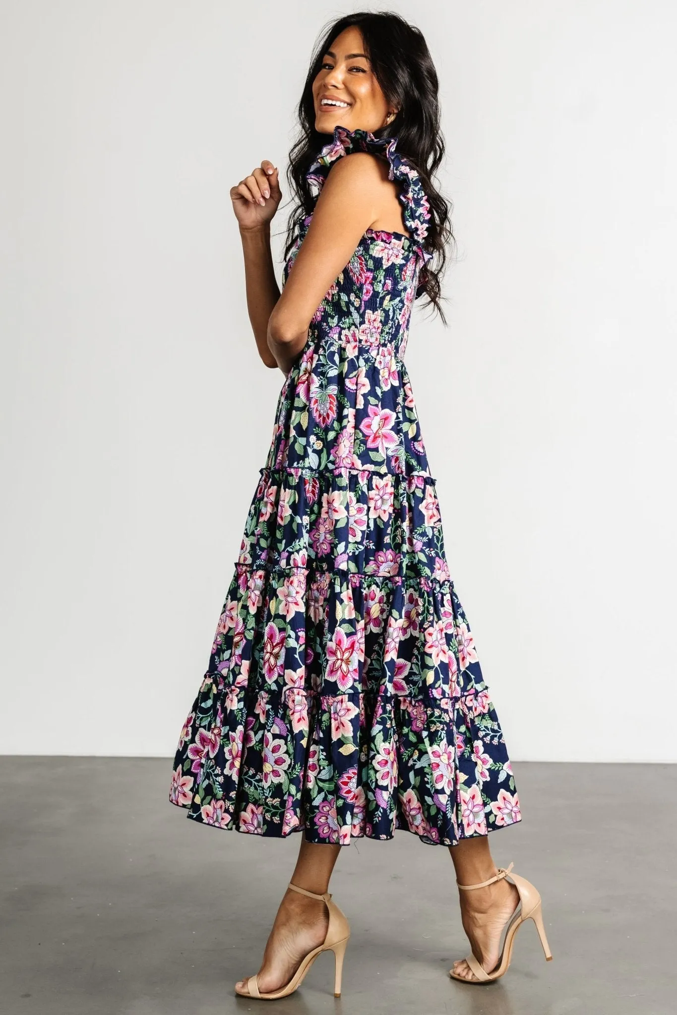 Tatum Smocked Tiered Dress | Navy Multi sold by Baltic Born product image thumbnail 3