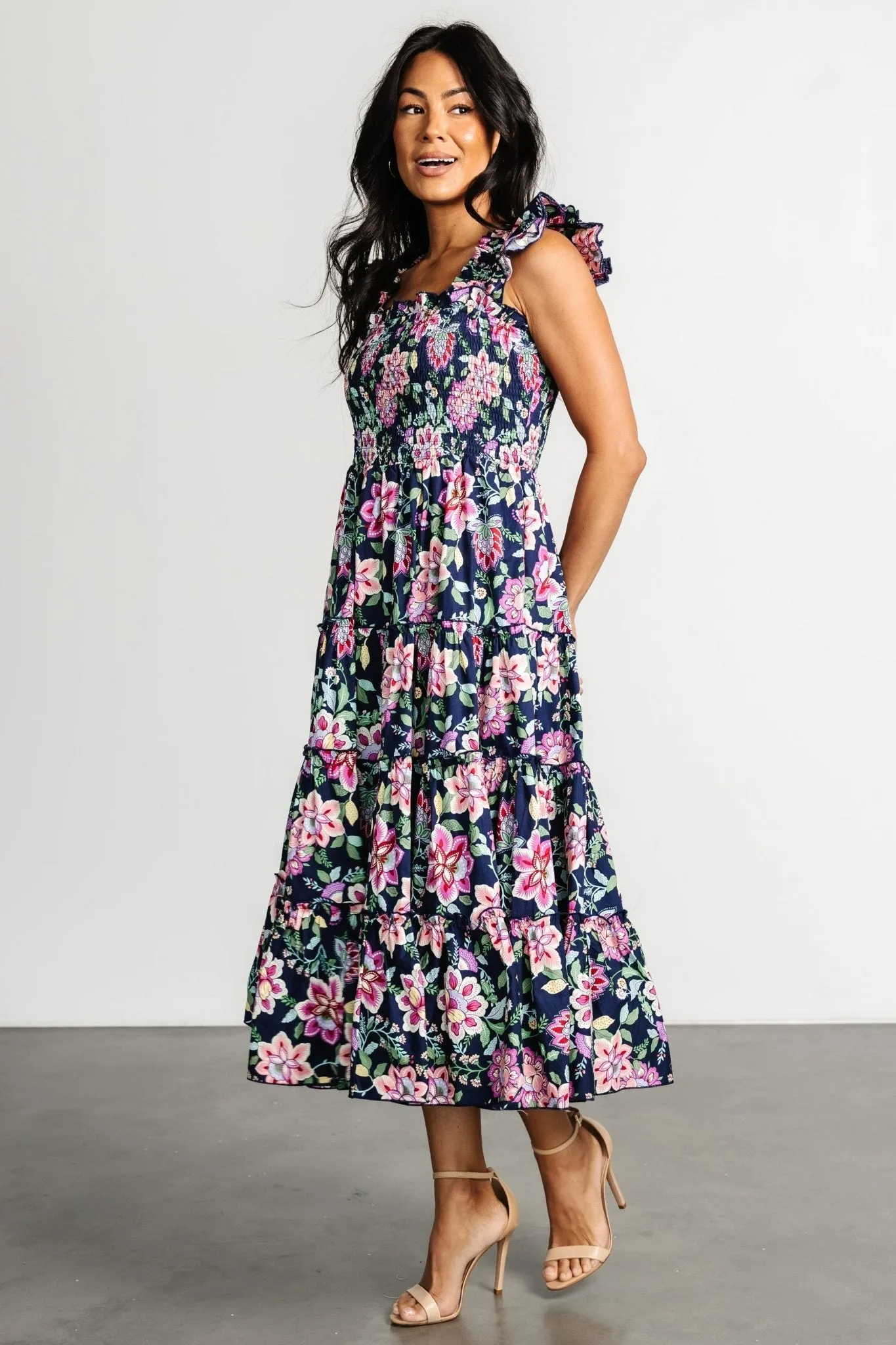 Tatum Smocked Tiered Dress | Navy Multi sold by Baltic Born product image thumbnail 5