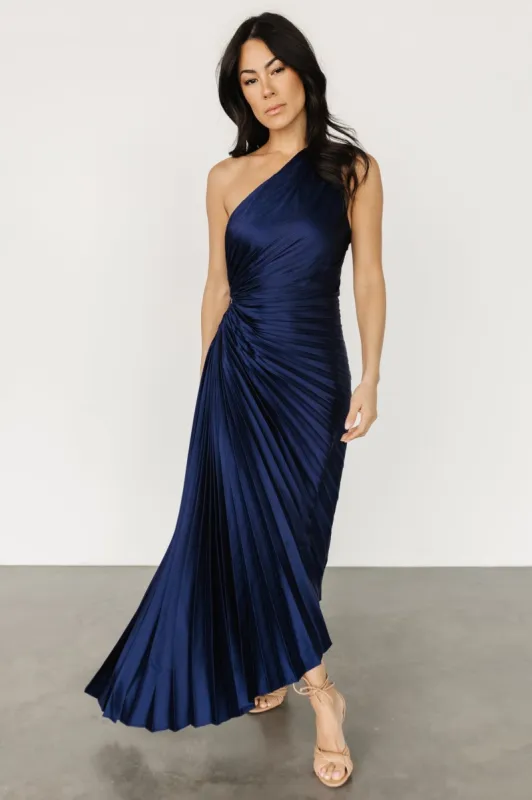 Presley One Shoulder Pleated Dress | Midnight Blue sold by Baltic Born