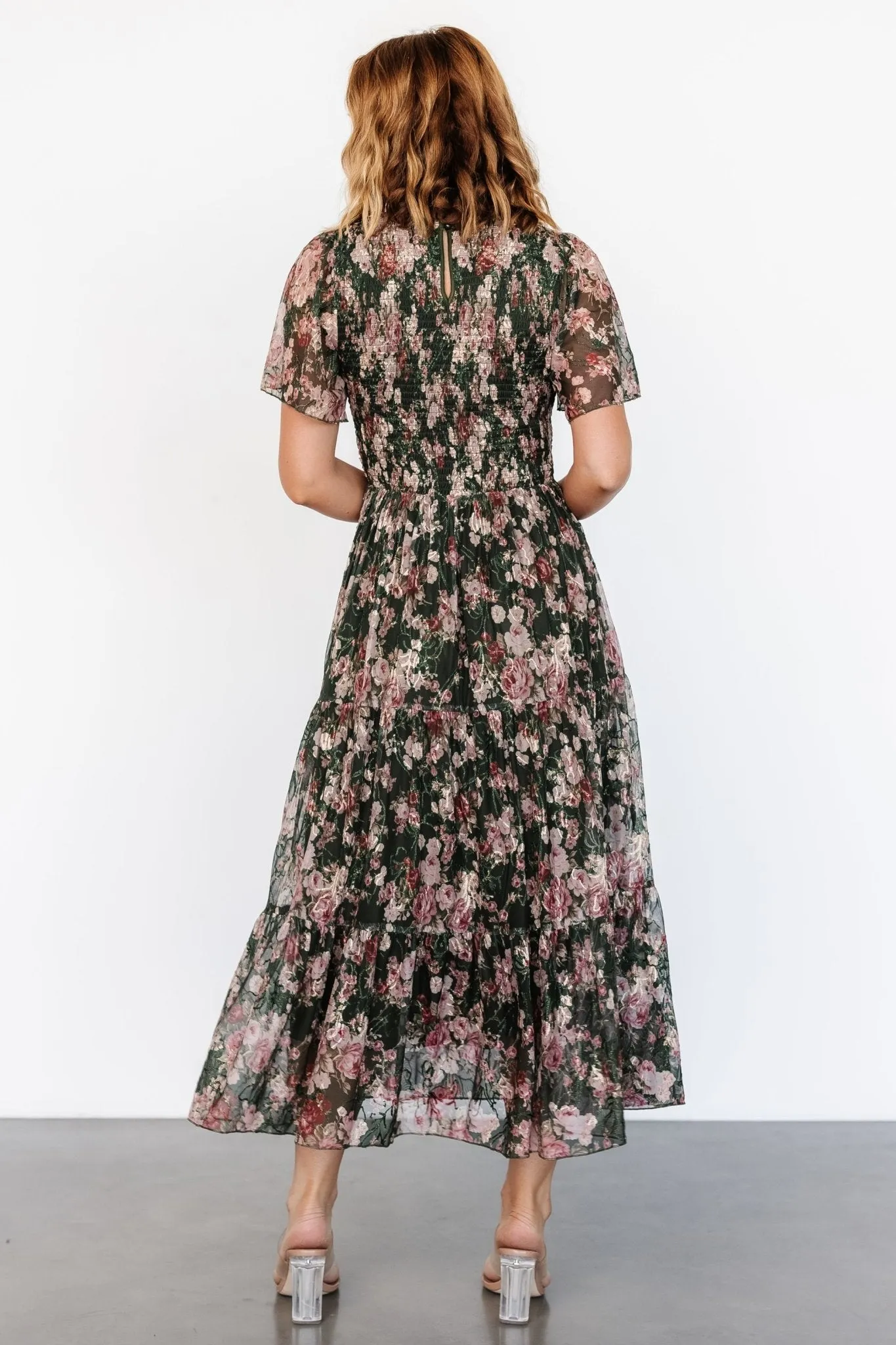 Mara Embroidered Tulle Dress | Dark Green + Blush Floral sold by Baltic Born product image thumbnail 5