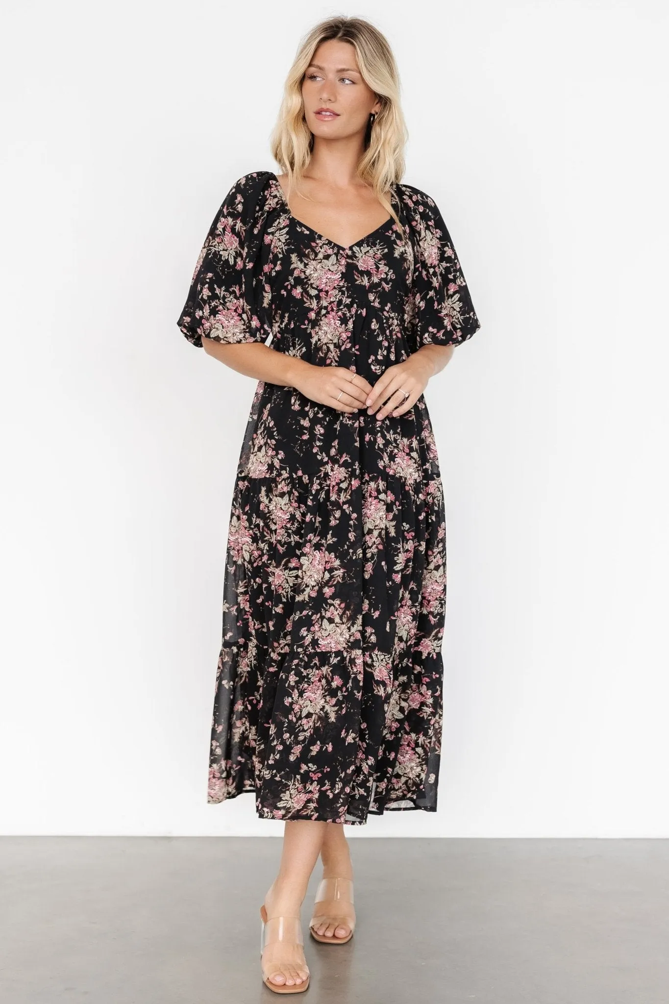 Evelette Dress | Black + Mauve Floral sold by Baltic Born product image thumbnail 3