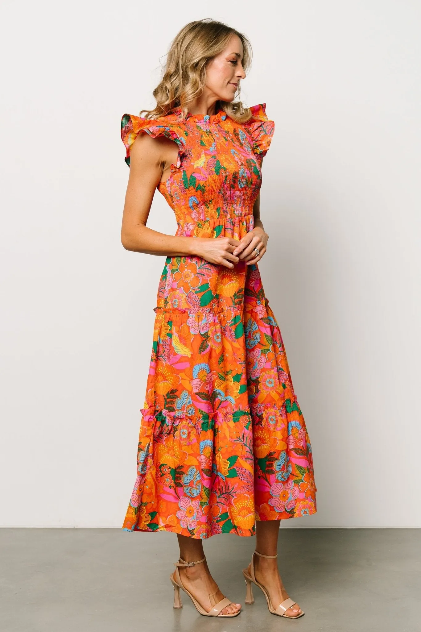 Emily Smocked Tier Dress | Orange Floral sold by Baltic Born product image thumbnail 3