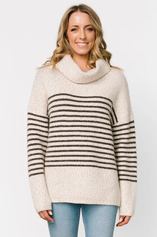 Pennington Turtleneck Sweater | Cream Multi Stripe made by Lumiere