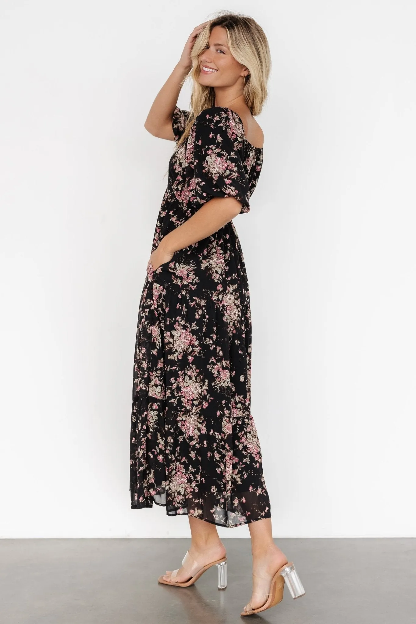 Evelette Dress | Black + Mauve Floral sold by Baltic Born product image thumbnail 4