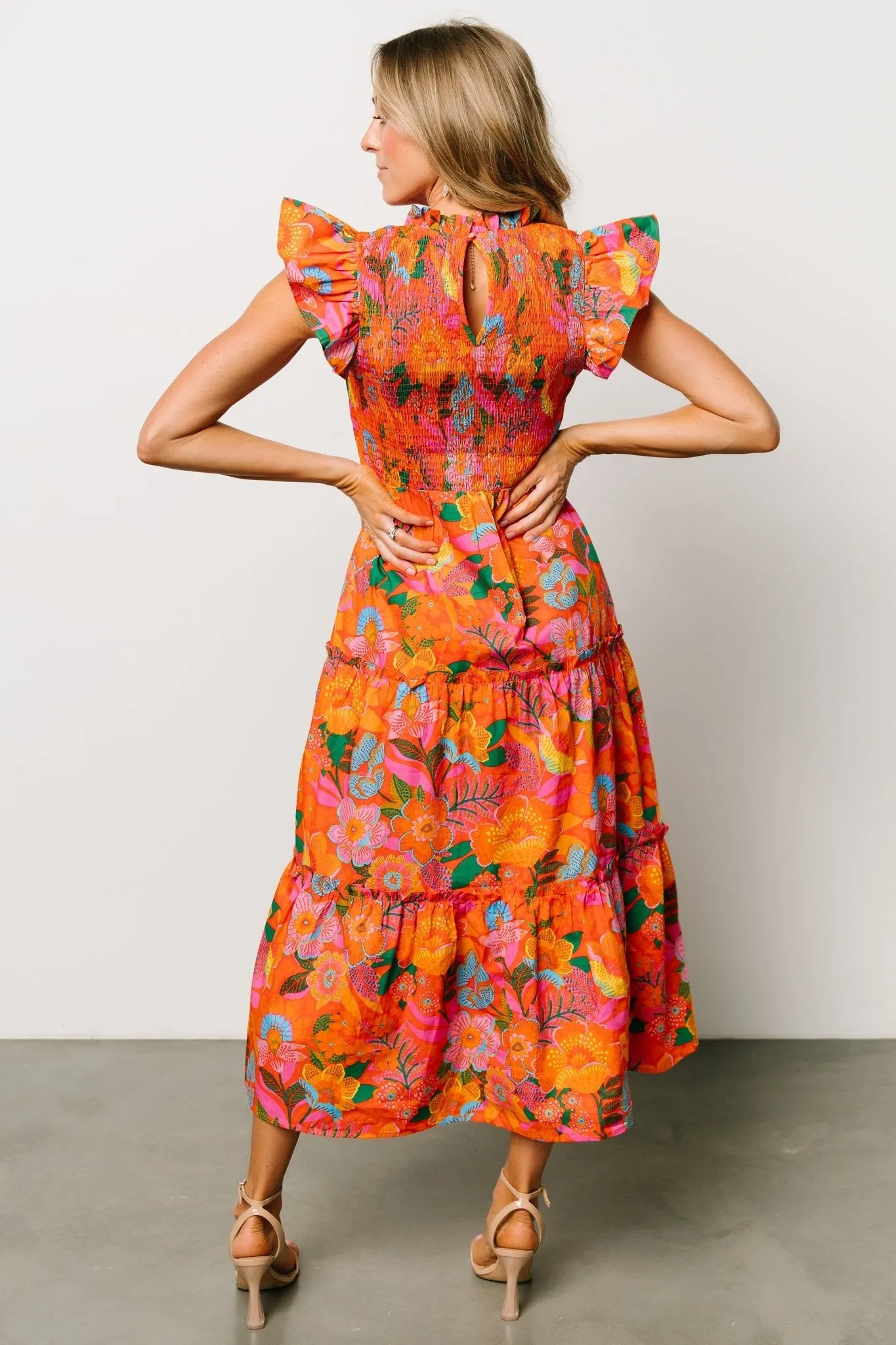 Emily Smocked Tier Dress | Orange Floral sold by Baltic Born product image thumbnail 4