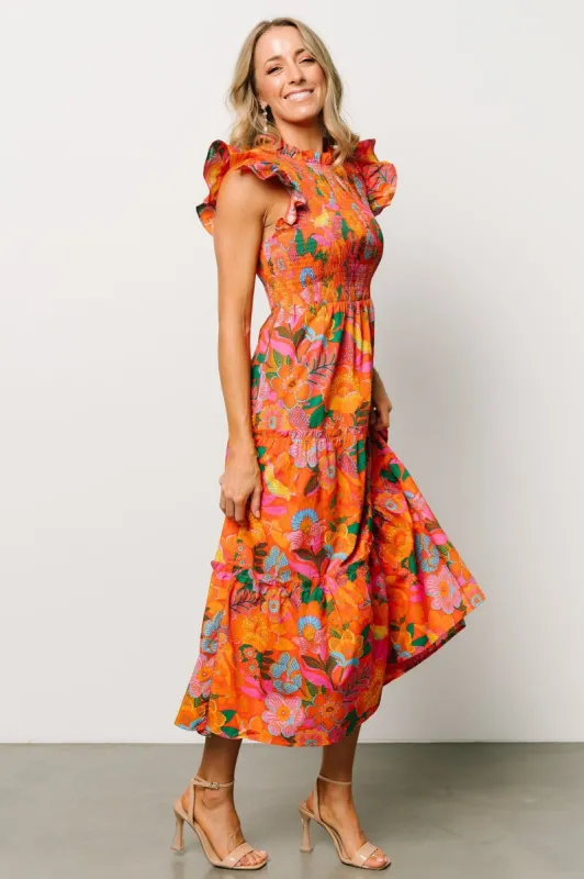 Emily Smocked Tier Dress | Orange Floral sold by Baltic Born