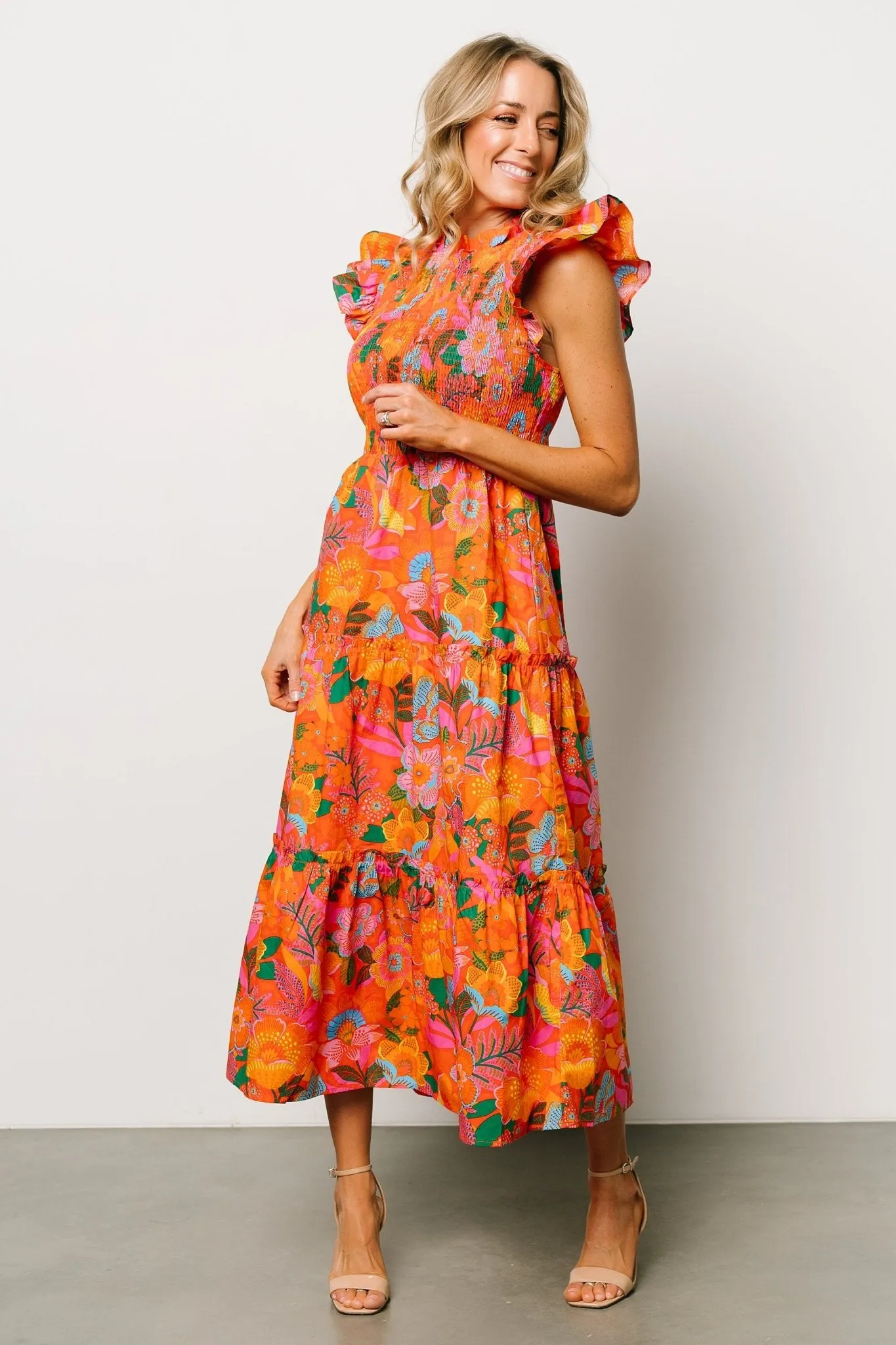 Emily Smocked Tier Dress | Orange Floral sold by Baltic Born product image thumbnail 5