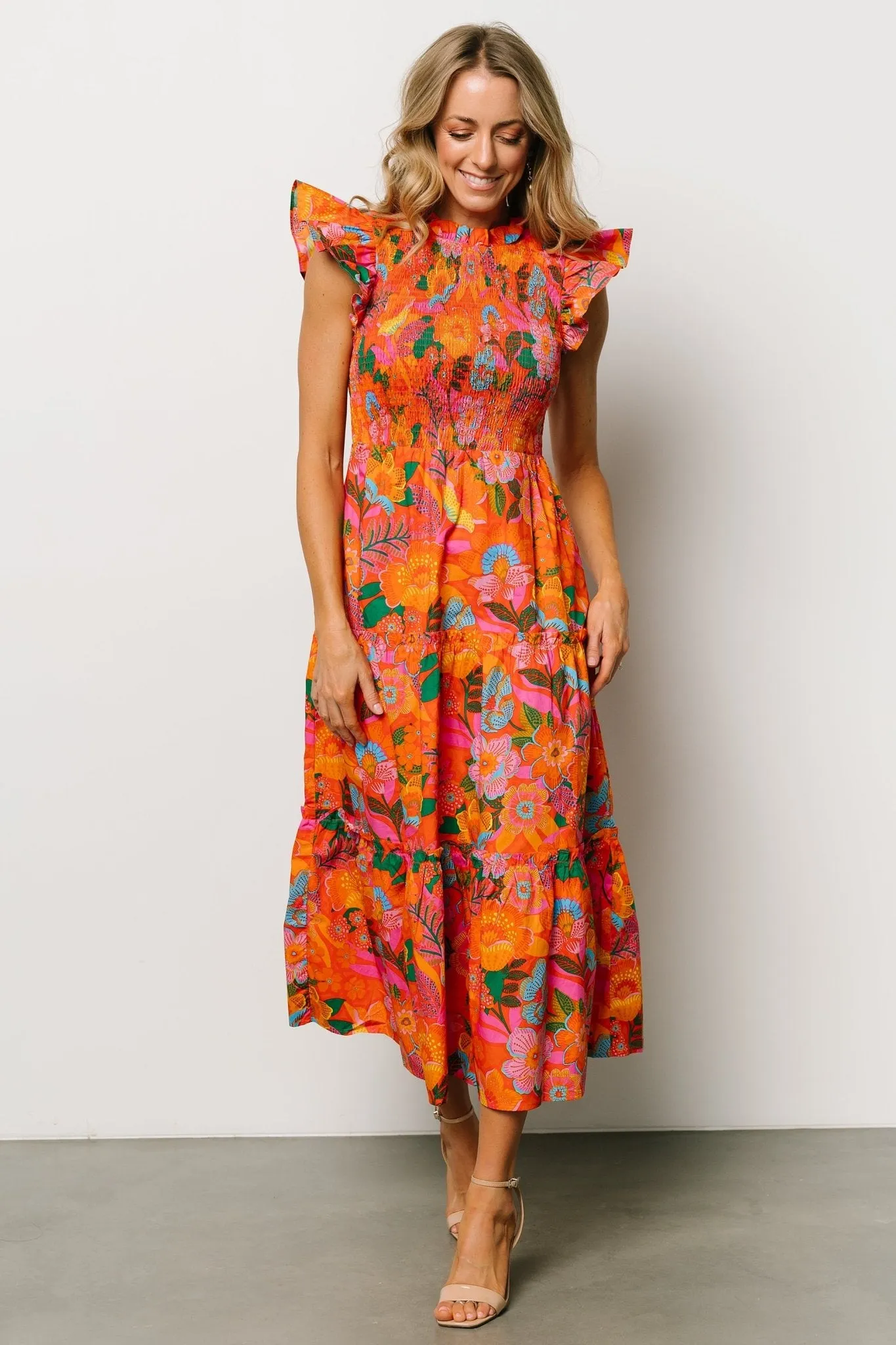 Emily Smocked Tier Dress | Orange Floral sold by Baltic Born product image thumbnail 2