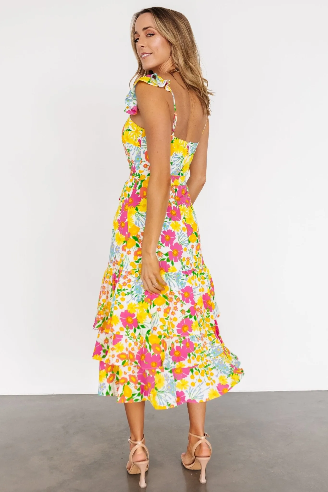 Dani Ruffle Tiered Midi Dress | Multi Floral sold by Baltic Born product image thumbnail 4