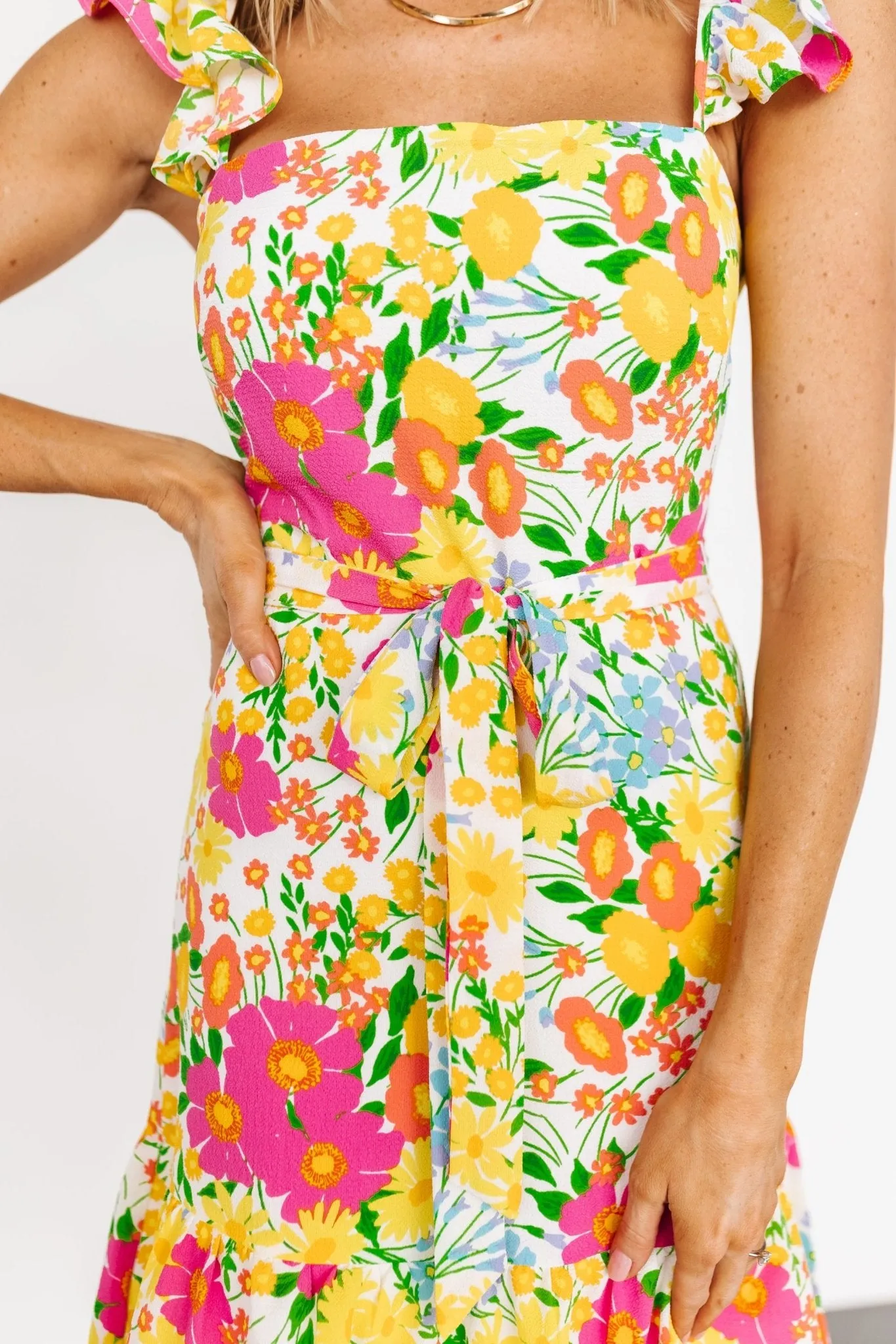 Dani Ruffle Tiered Midi Dress | Multi Floral sold by Baltic Born product image thumbnail 2