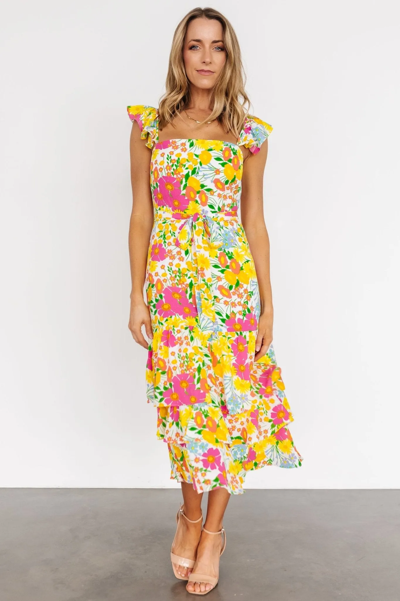 Dani Ruffle Tiered Midi Dress | Multi Floral sold by Baltic Born product image thumbnail 5