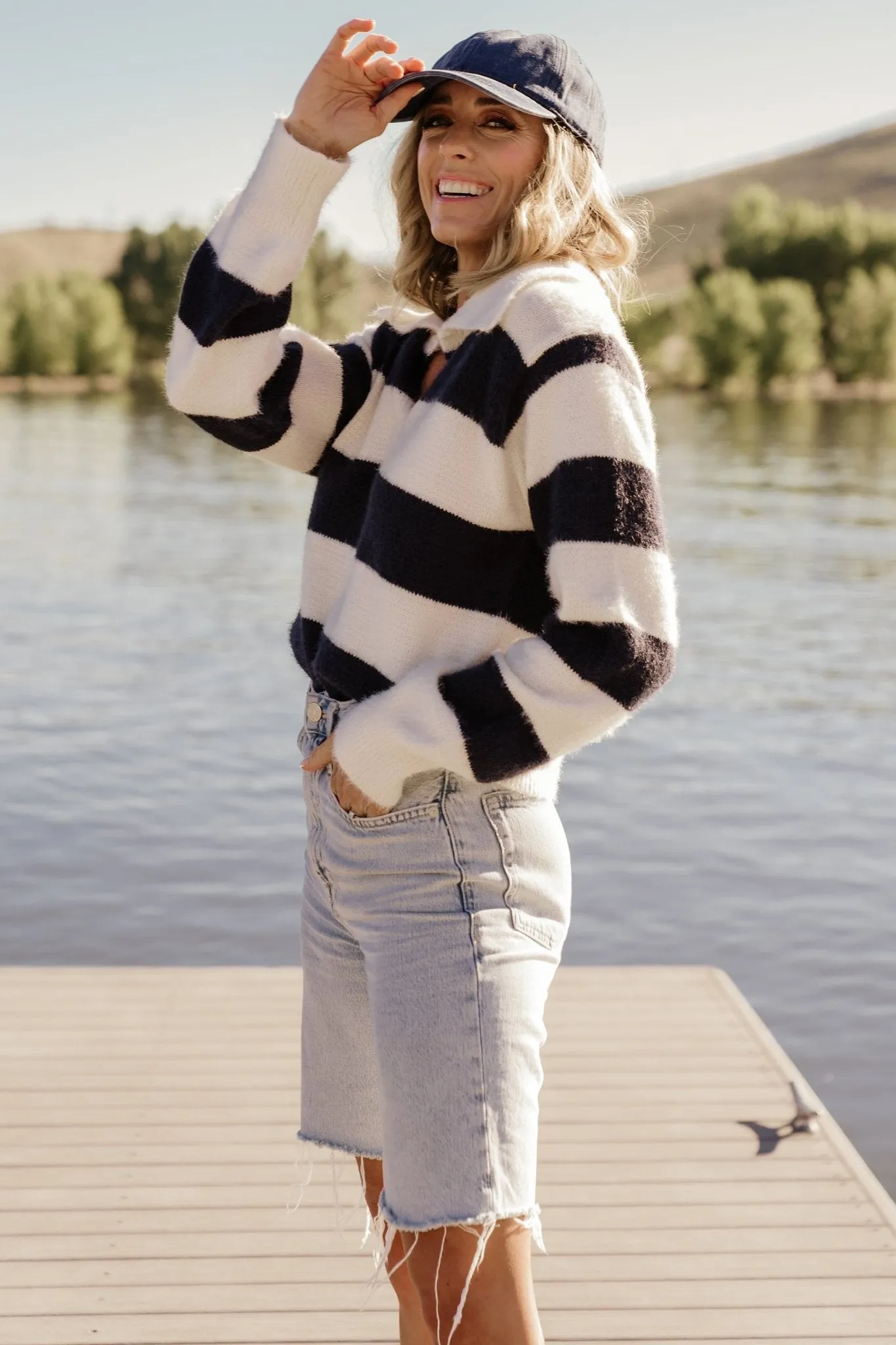 Heather Striped Sweater | Cream + Navy sold by Baltic Born product image thumbnail 5
