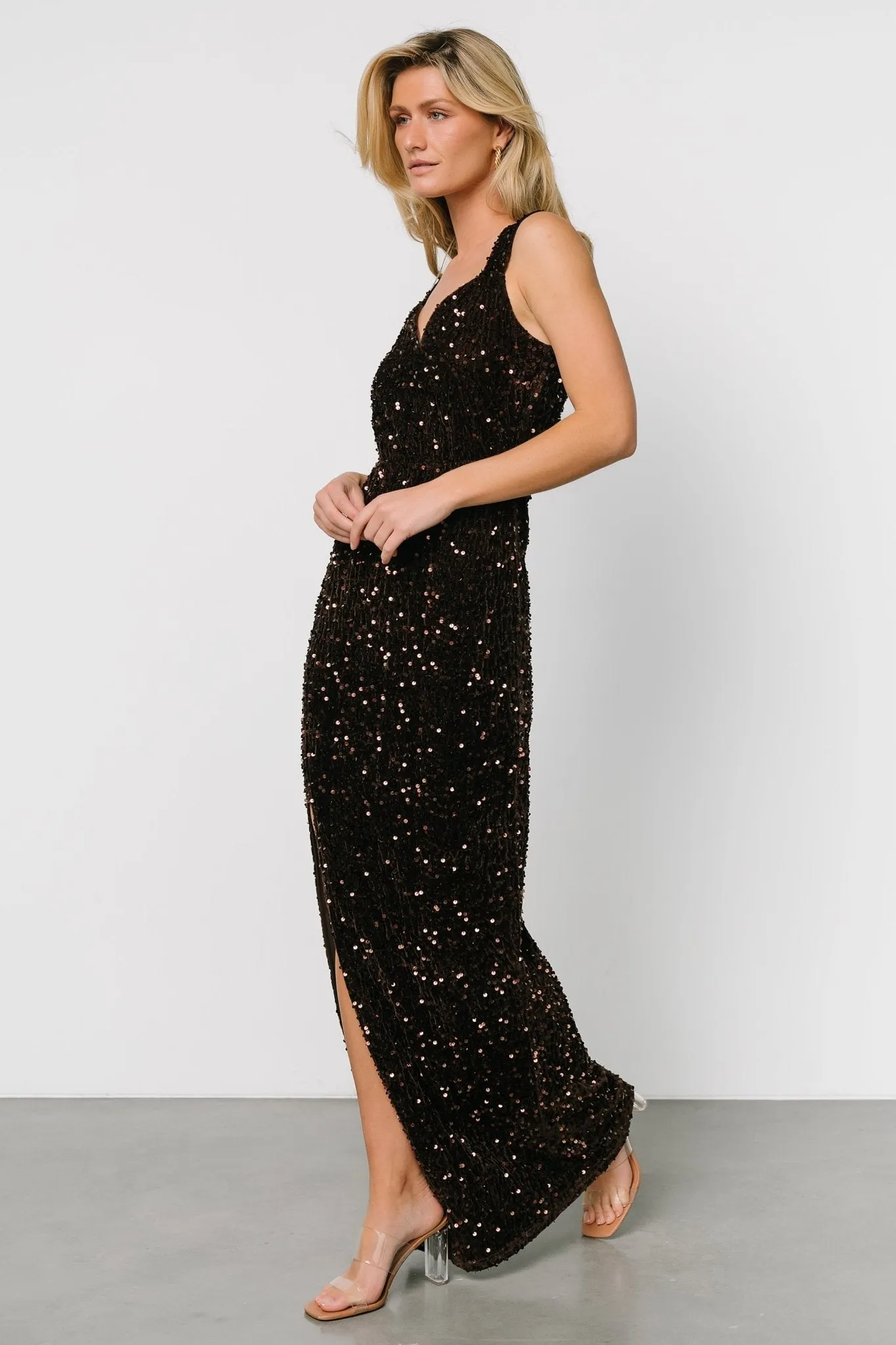 Marilyn Sequin Maxi Gown | Dark Brown sold by Baltic Born product image thumbnail 3