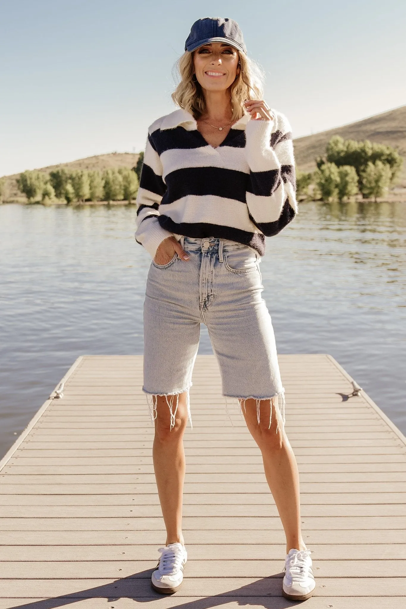 Heather Striped Sweater | Cream + Navy sold by Baltic Born product image thumbnail 3