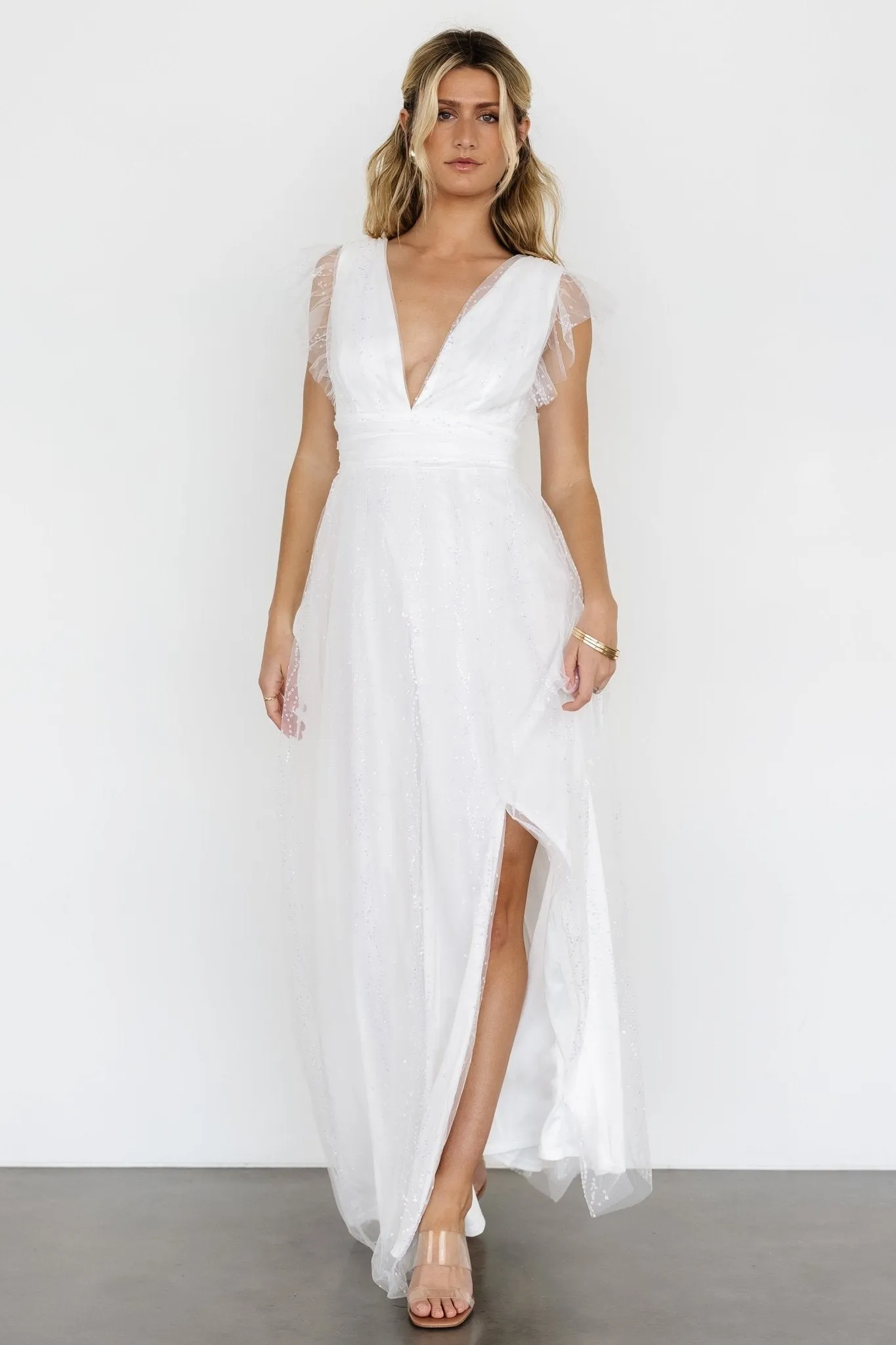 Annika Sequin Mesh Maxi Dress | Off White sold by Baltic Born