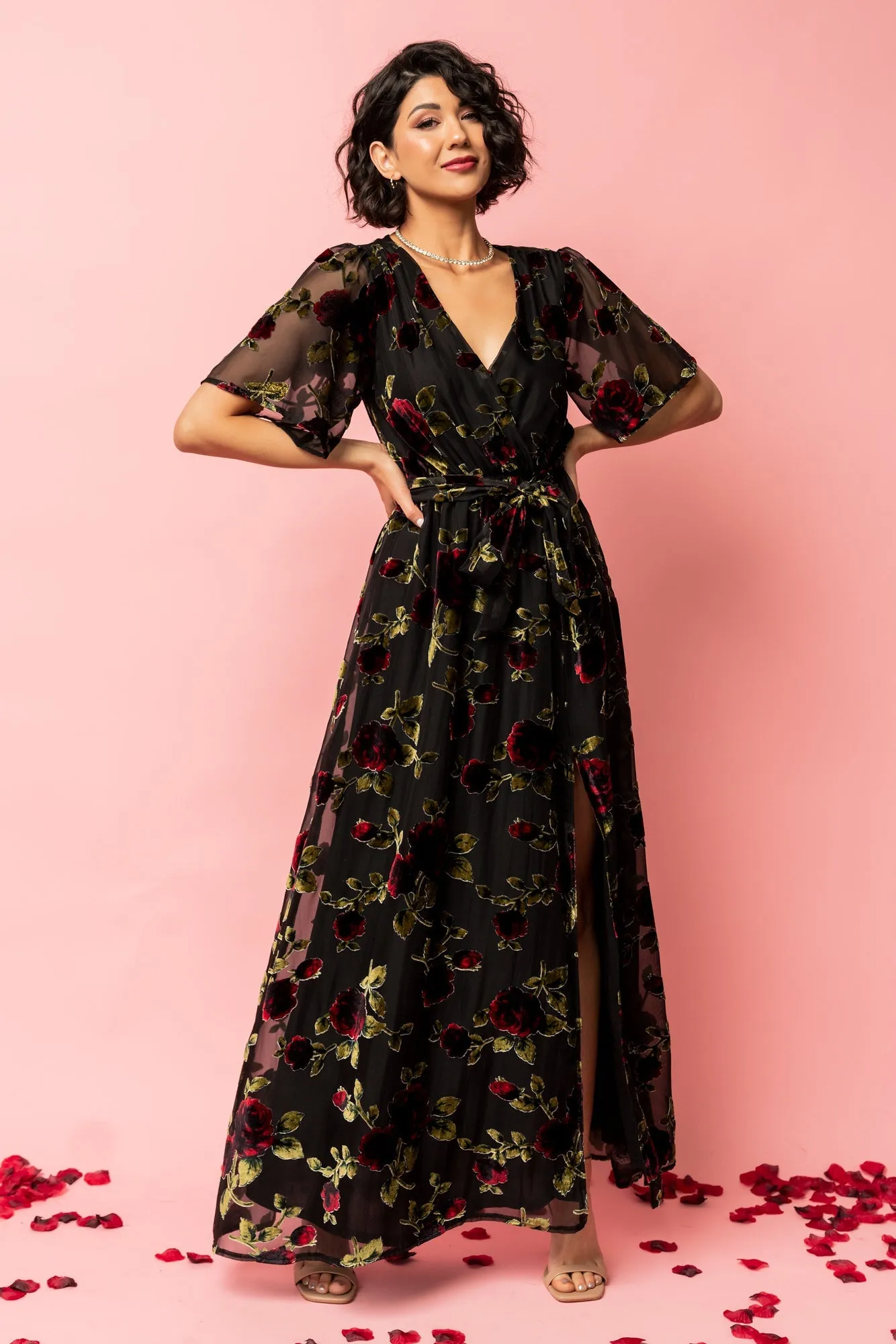 Parisian Velvet Maxi Dress | Black Rose Floral sold by Baltic Born product image thumbnail 2