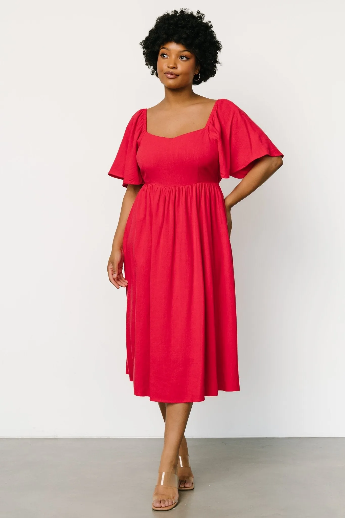 Raquel Back Tie Midi Dress | Red sold by Baltic Born