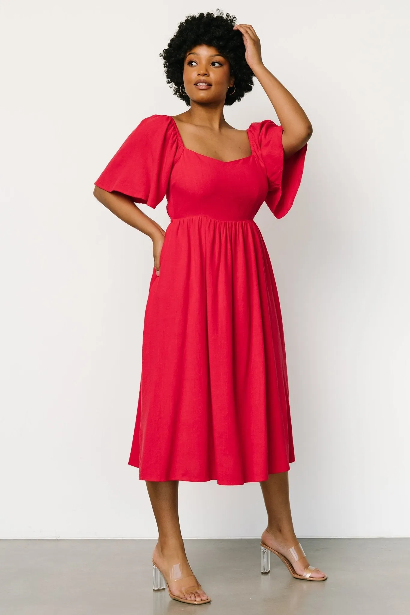Raquel Back Tie Midi Dress | Red sold by Baltic Born product image thumbnail 5