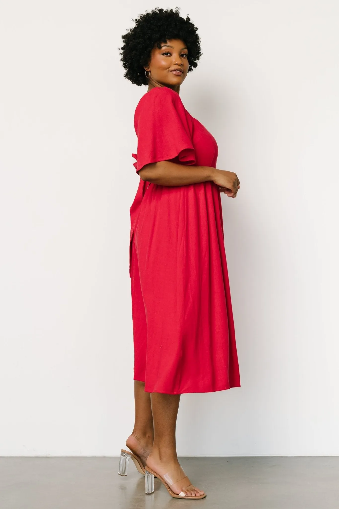 Raquel Back Tie Midi Dress | Red sold by Baltic Born product image thumbnail 3