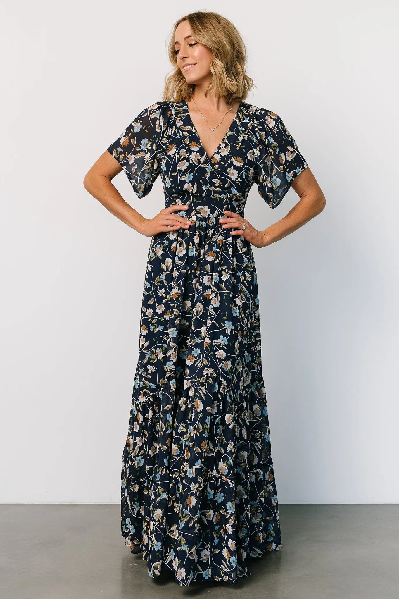 Katherine Maxi Dress | Dark Blue Floral sold by Baltic Born