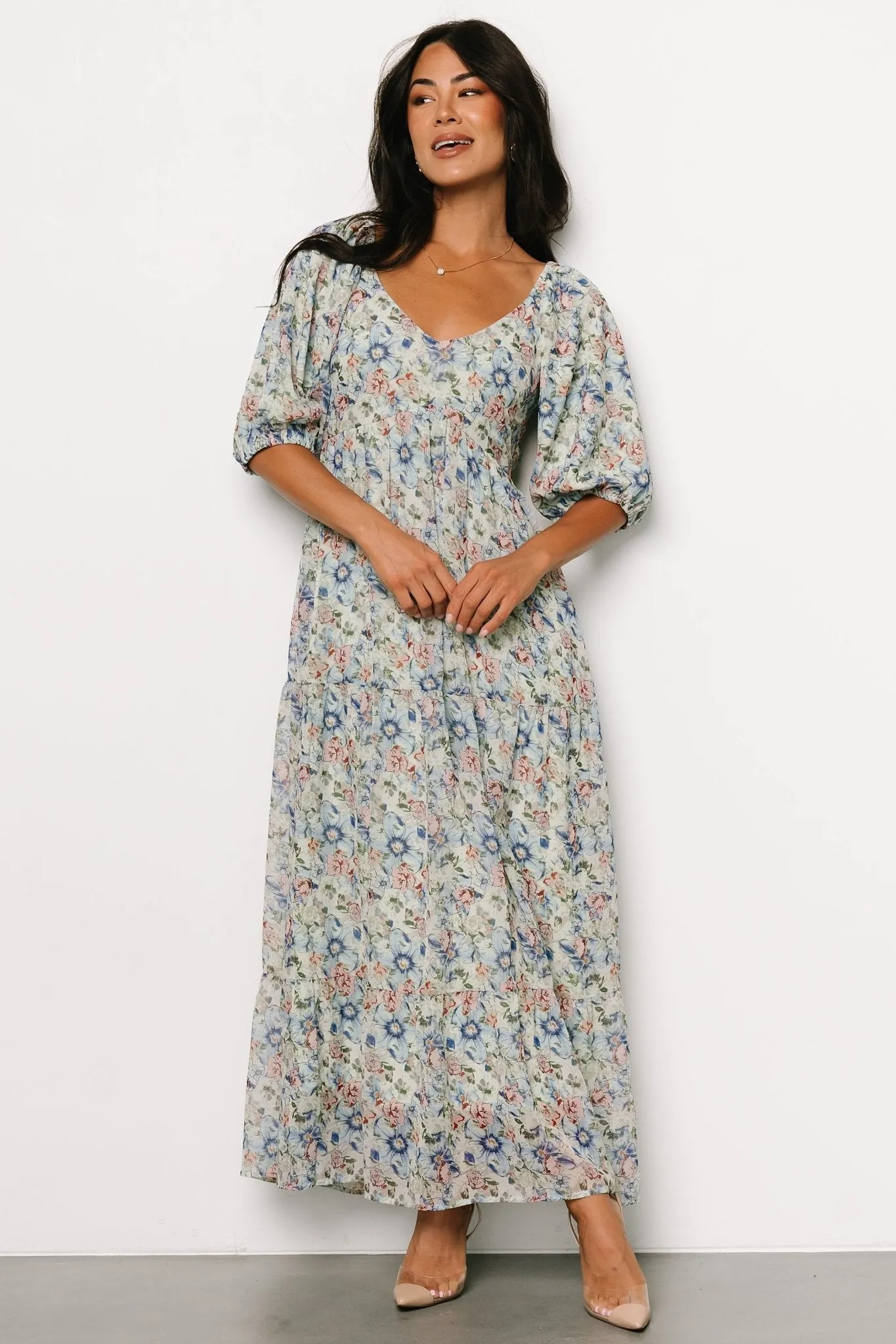 Ginny Maxi Dress | Light Green Floral sold by Baltic Born