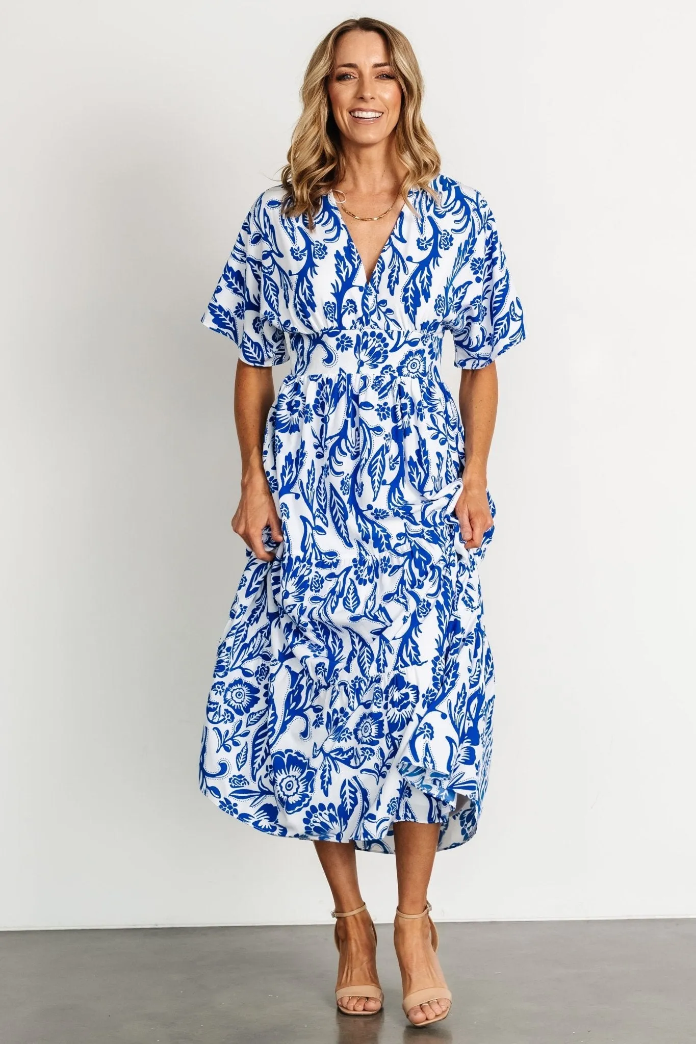 Austin Kimono Dress | Cobalt Print sold by Baltic Born