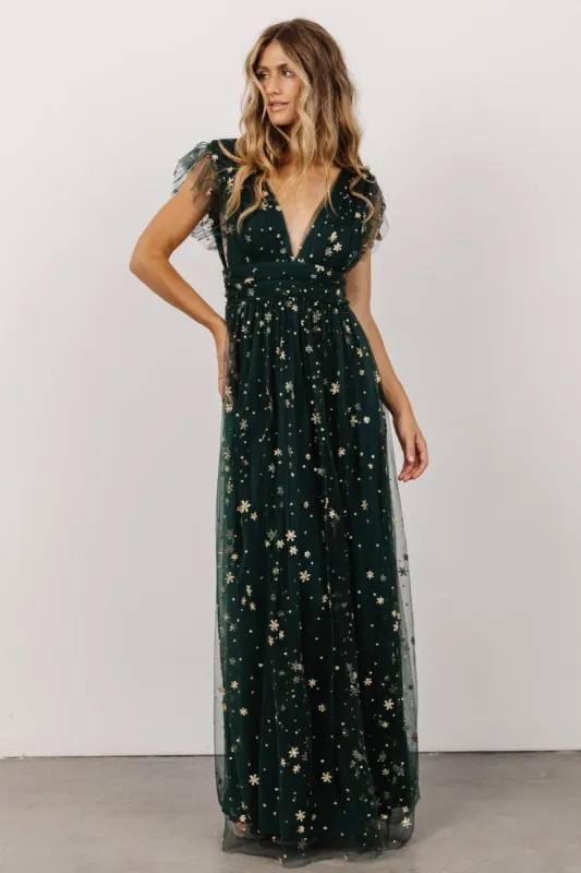 Nova Shimmer Maxi Dress | Green + Gold sold by Baltic Born