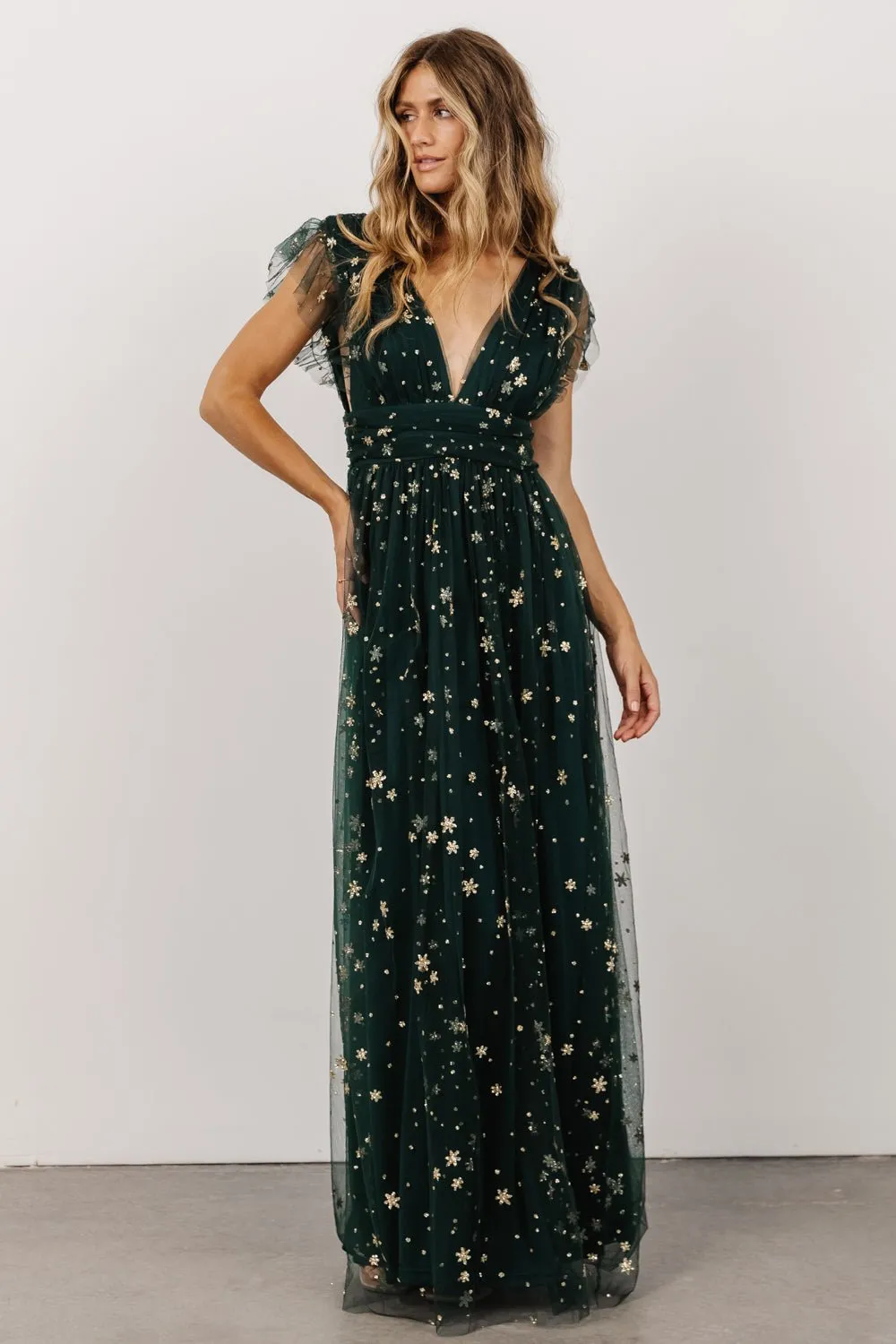 Nova Shimmer Maxi Dress | Green + Gold sold by Baltic Born