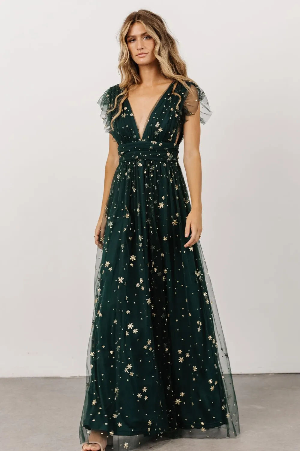 Nova Shimmer Maxi Dress | Green + Gold sold by Baltic Born product image thumbnail 3