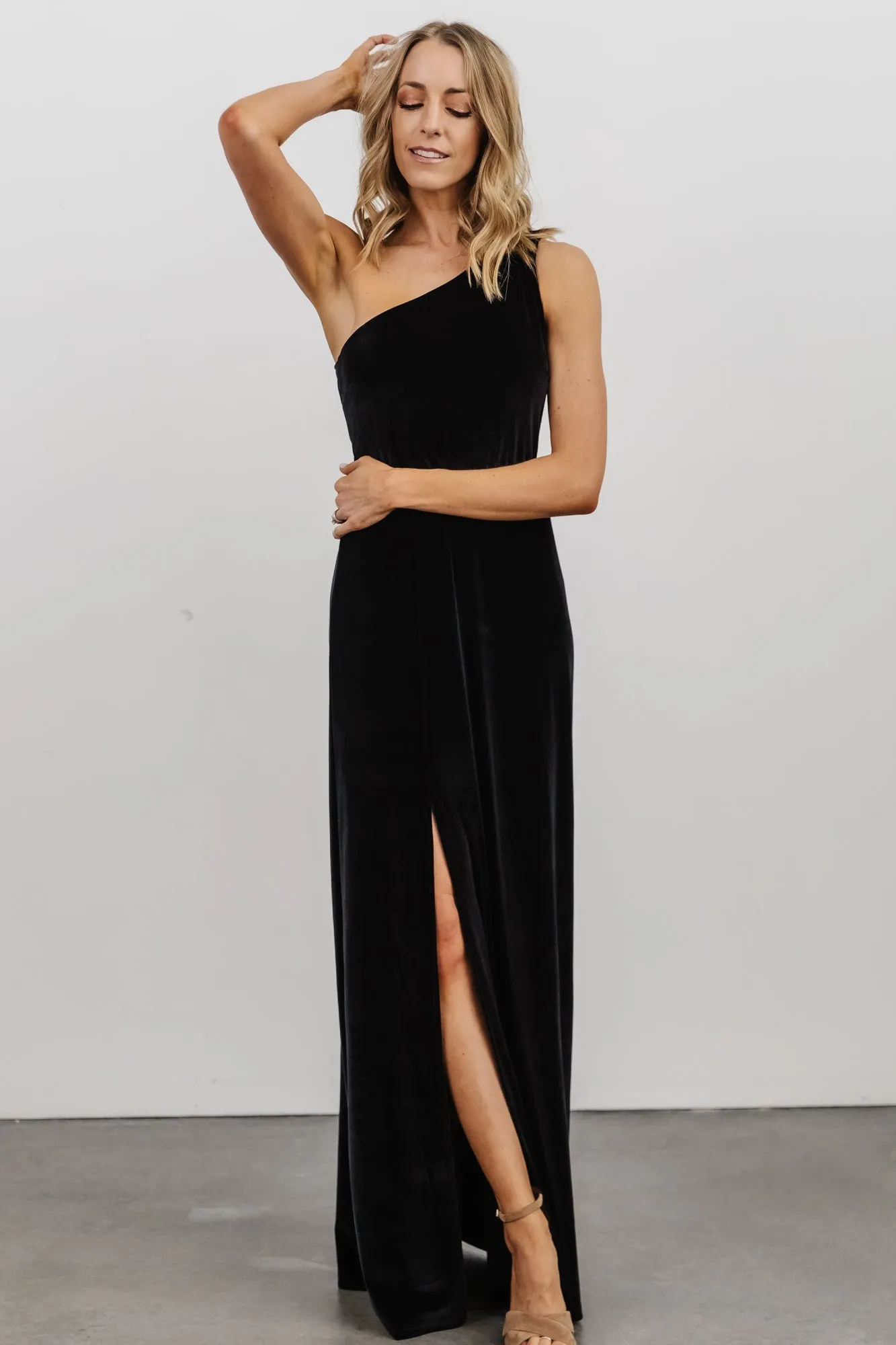 Tatiana Velvet One Shoulder Maxi Dress | Black sold by Baltic Born product image thumbnail 5
