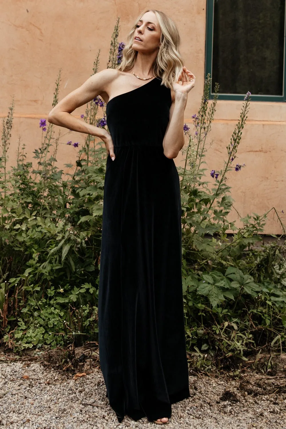 Tatiana Velvet One Shoulder Maxi Dress | Black sold by Baltic Born