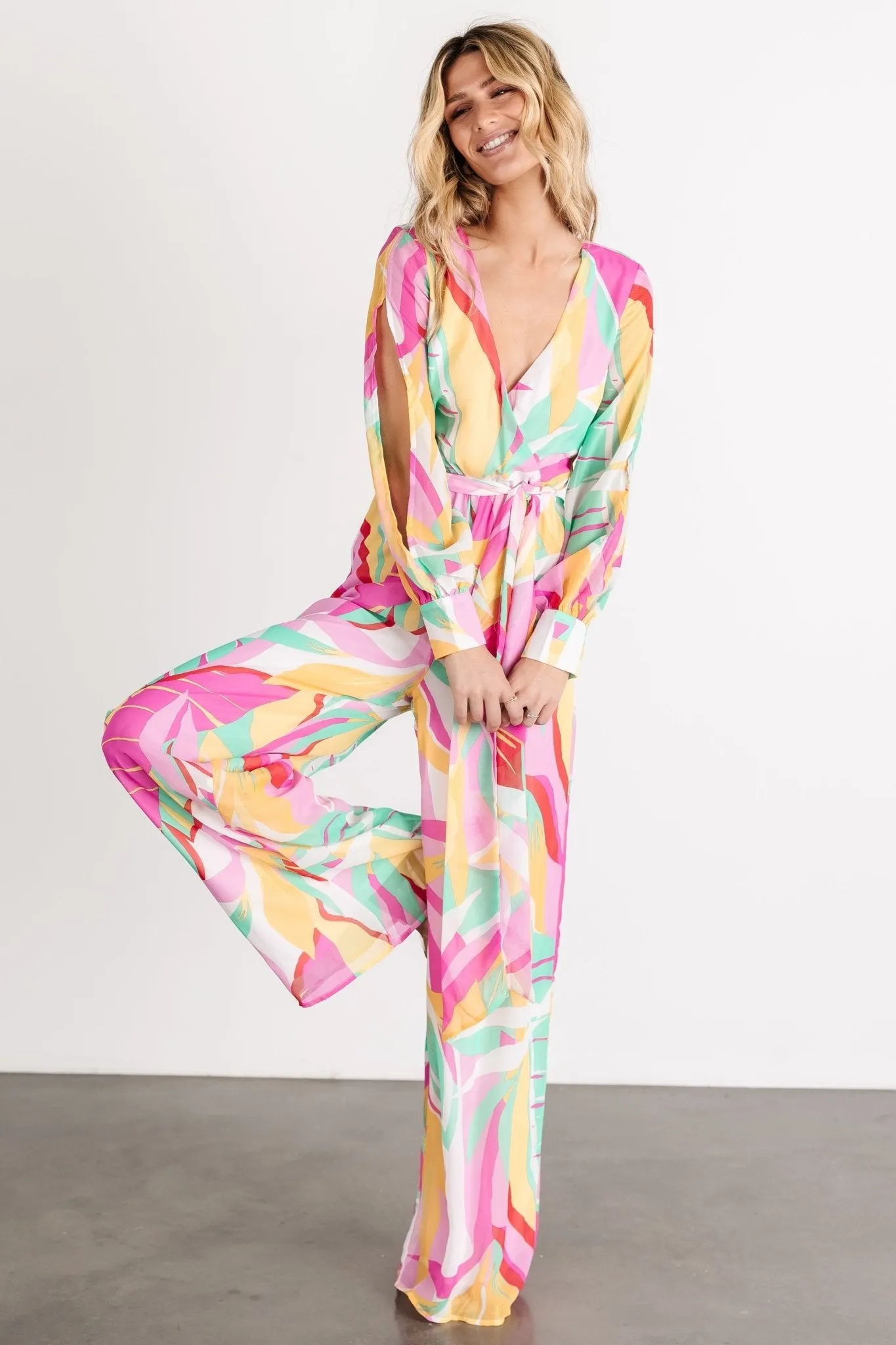 Augustina Jumpsuit | Pink + Turquoise Print sold by Baltic Born product image thumbnail 3