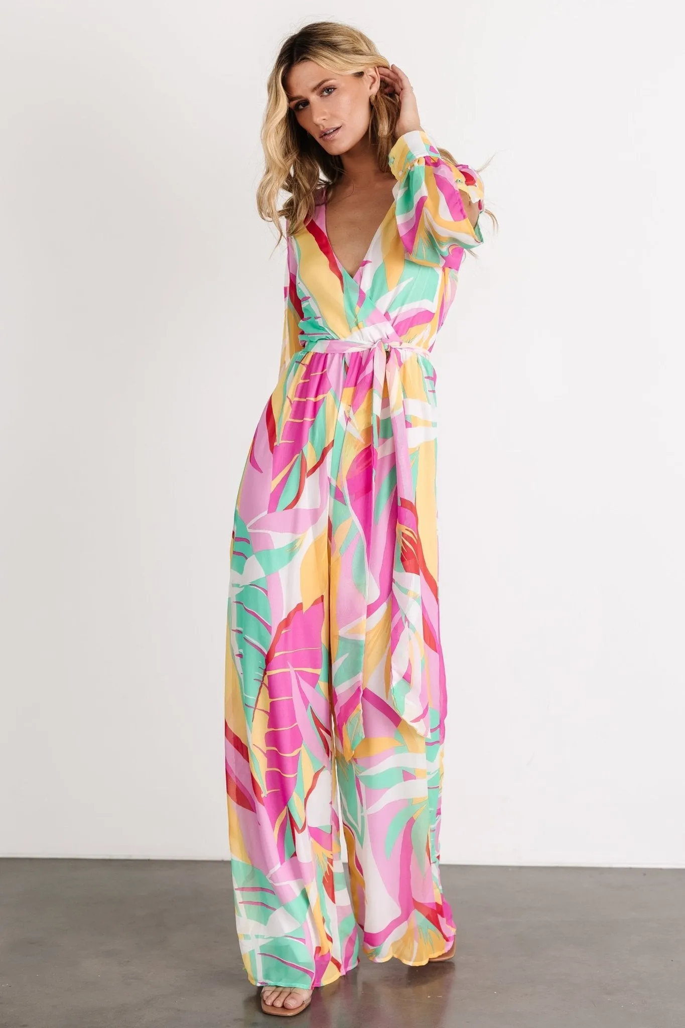 Augustina Jumpsuit | Pink + Turquoise Print sold by Baltic Born product image thumbnail 5