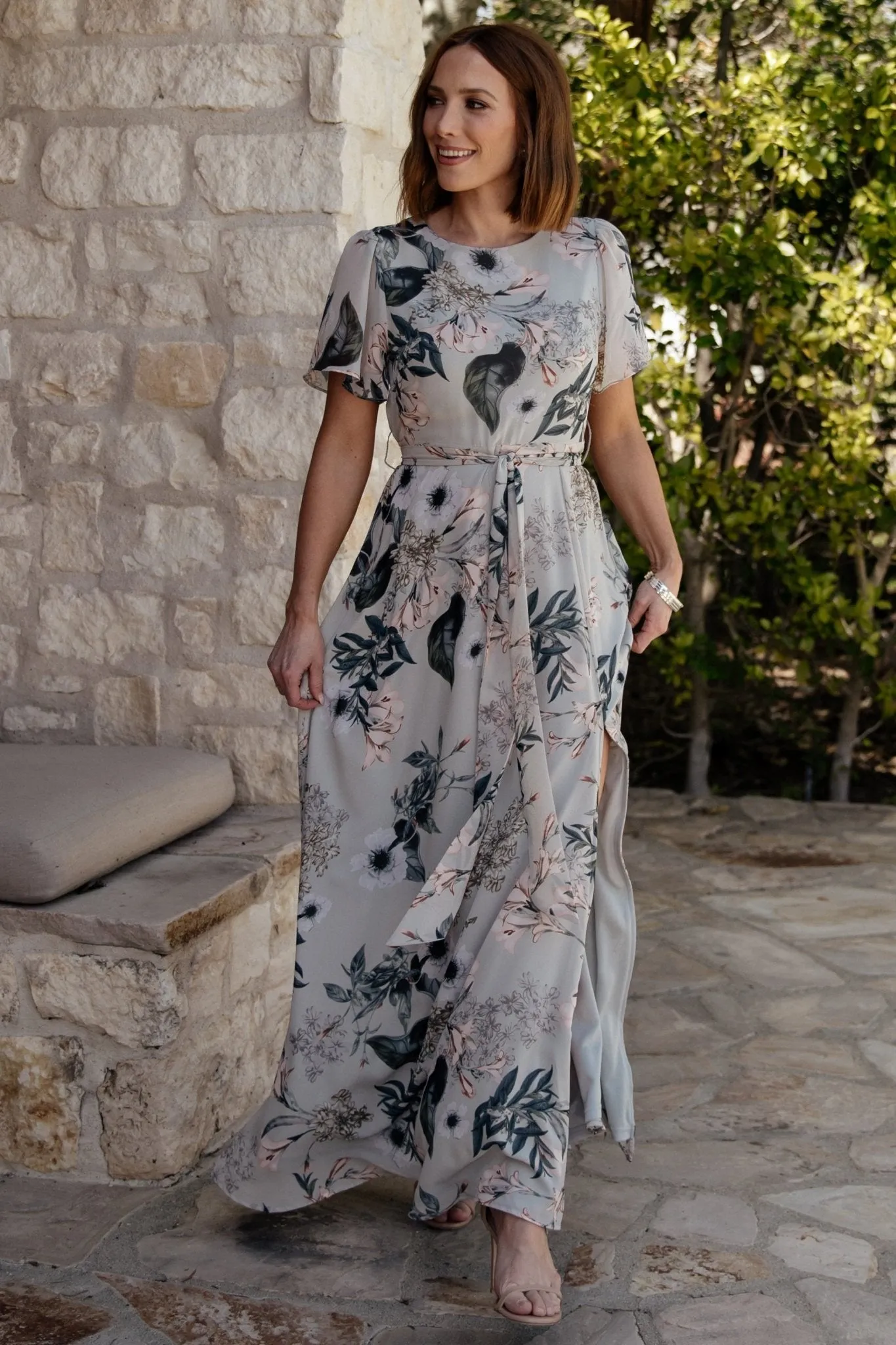 Naomi Short Sleeve Maxi Dress | Pale Blue Floral sold by Baltic Born