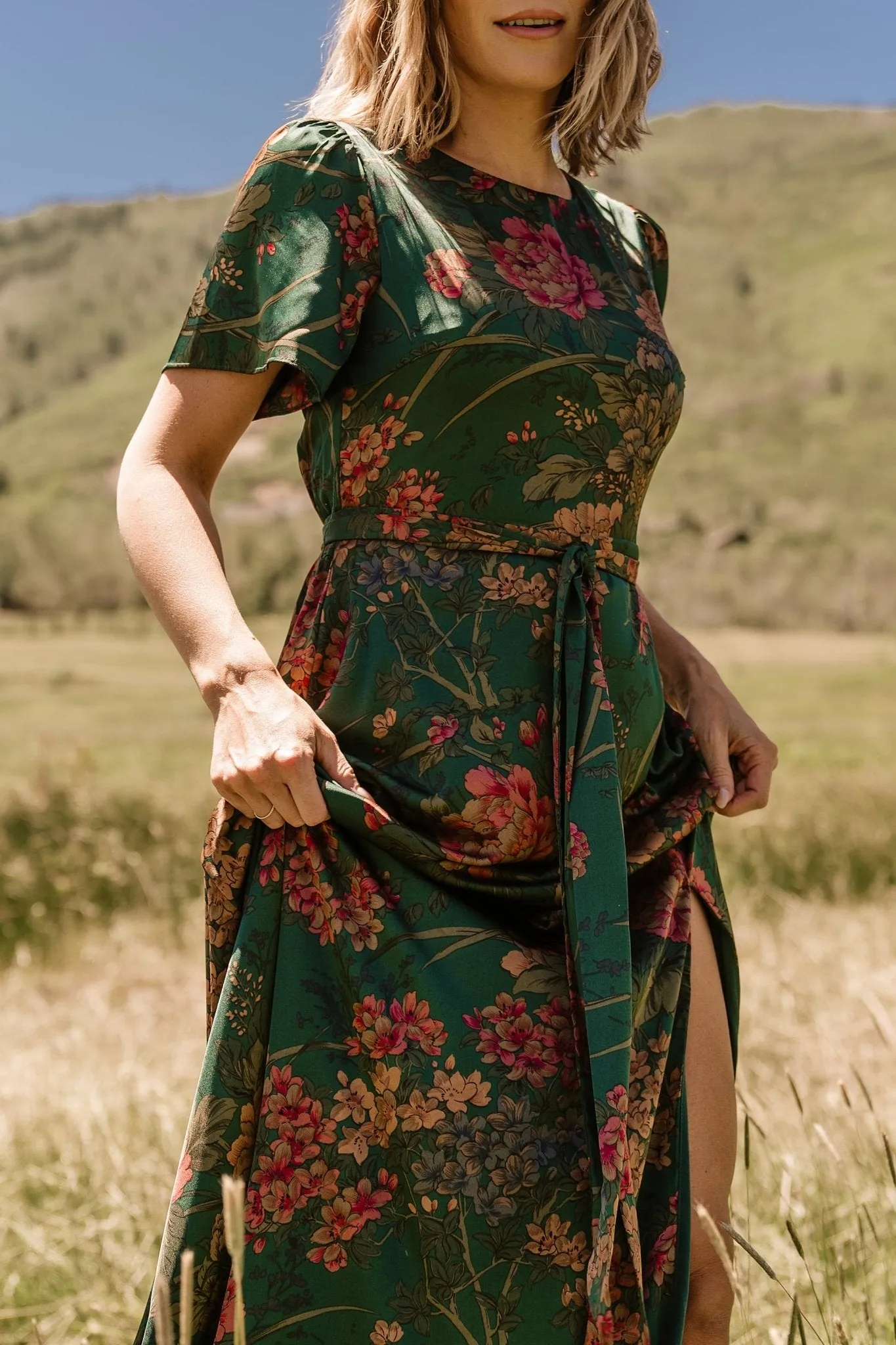 Agnes Satin Maxi Dress | Dark Green Floral sold by Baltic Born product image thumbnail 5
