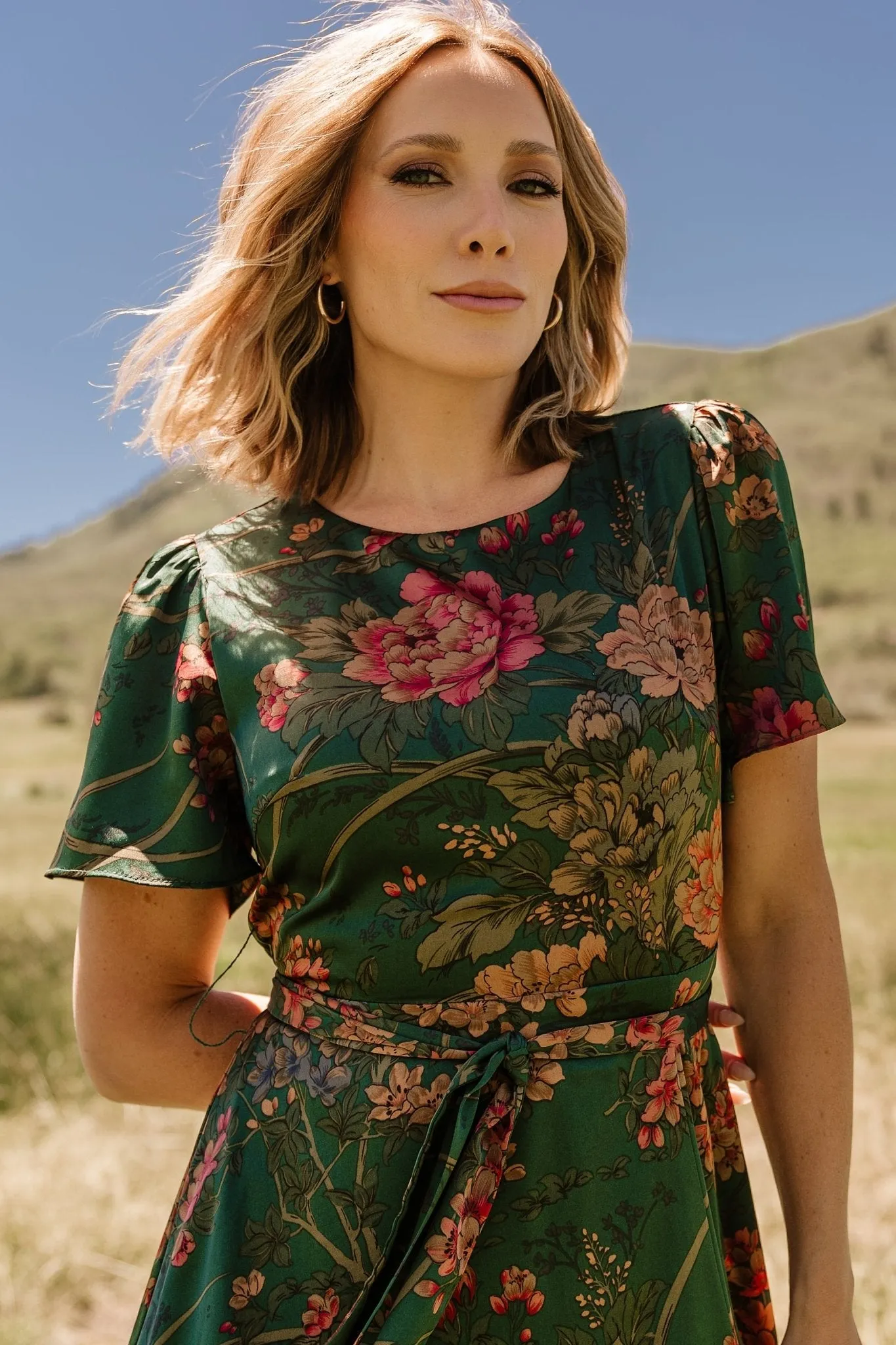 Agnes Satin Maxi Dress | Dark Green Floral sold by Baltic Born product image thumbnail 3