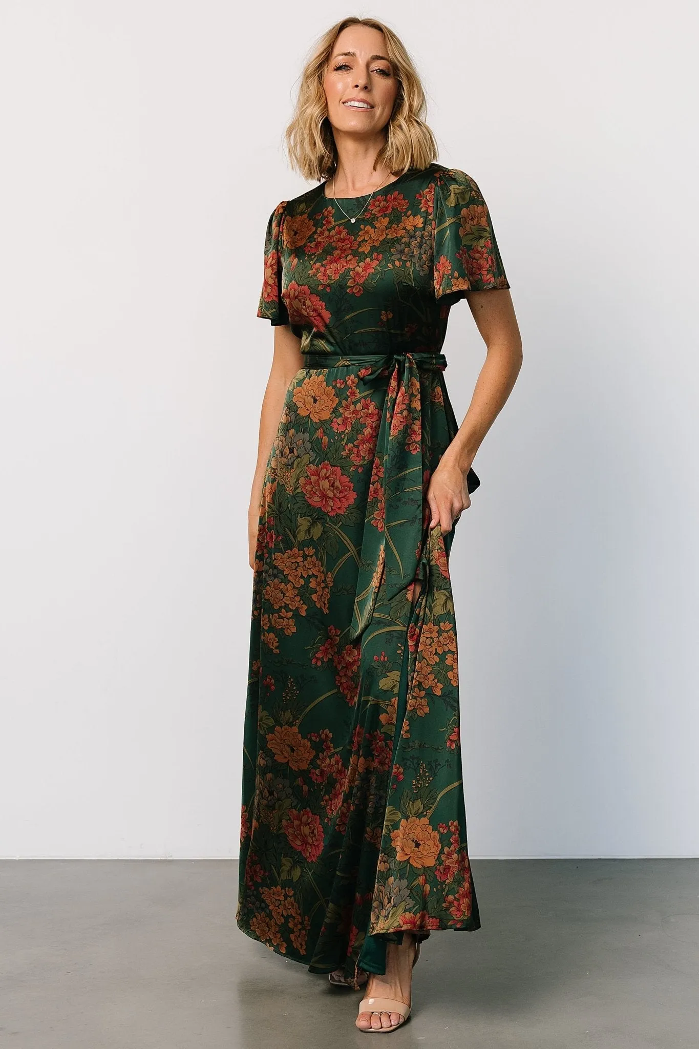 Agnes Satin Maxi Dress | Dark Green Floral sold by Baltic Born product image thumbnail 2