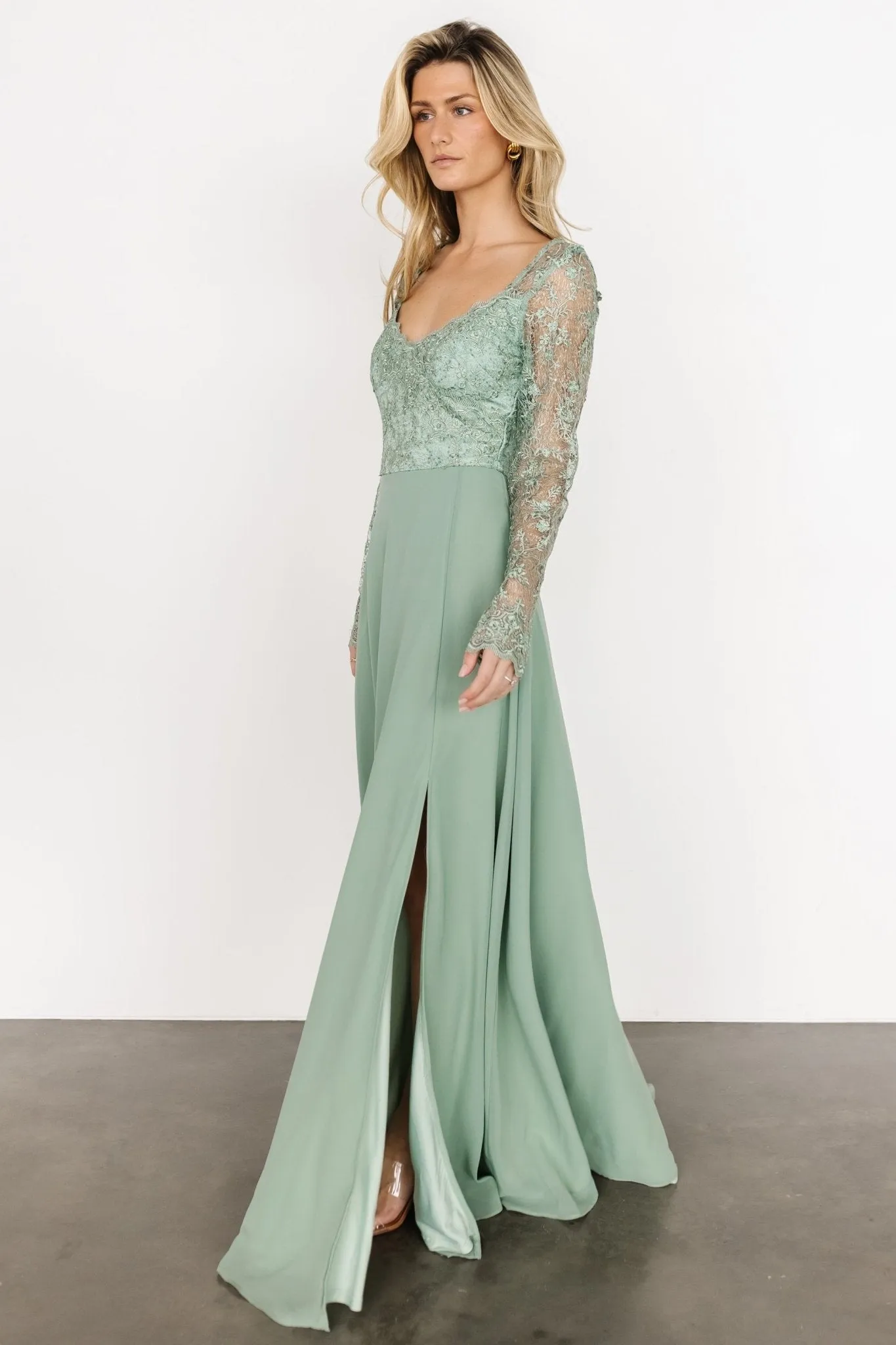 Adalaide Long Sleeve Maxi Dress | Dusty Sage sold by Baltic Born product image thumbnail 3