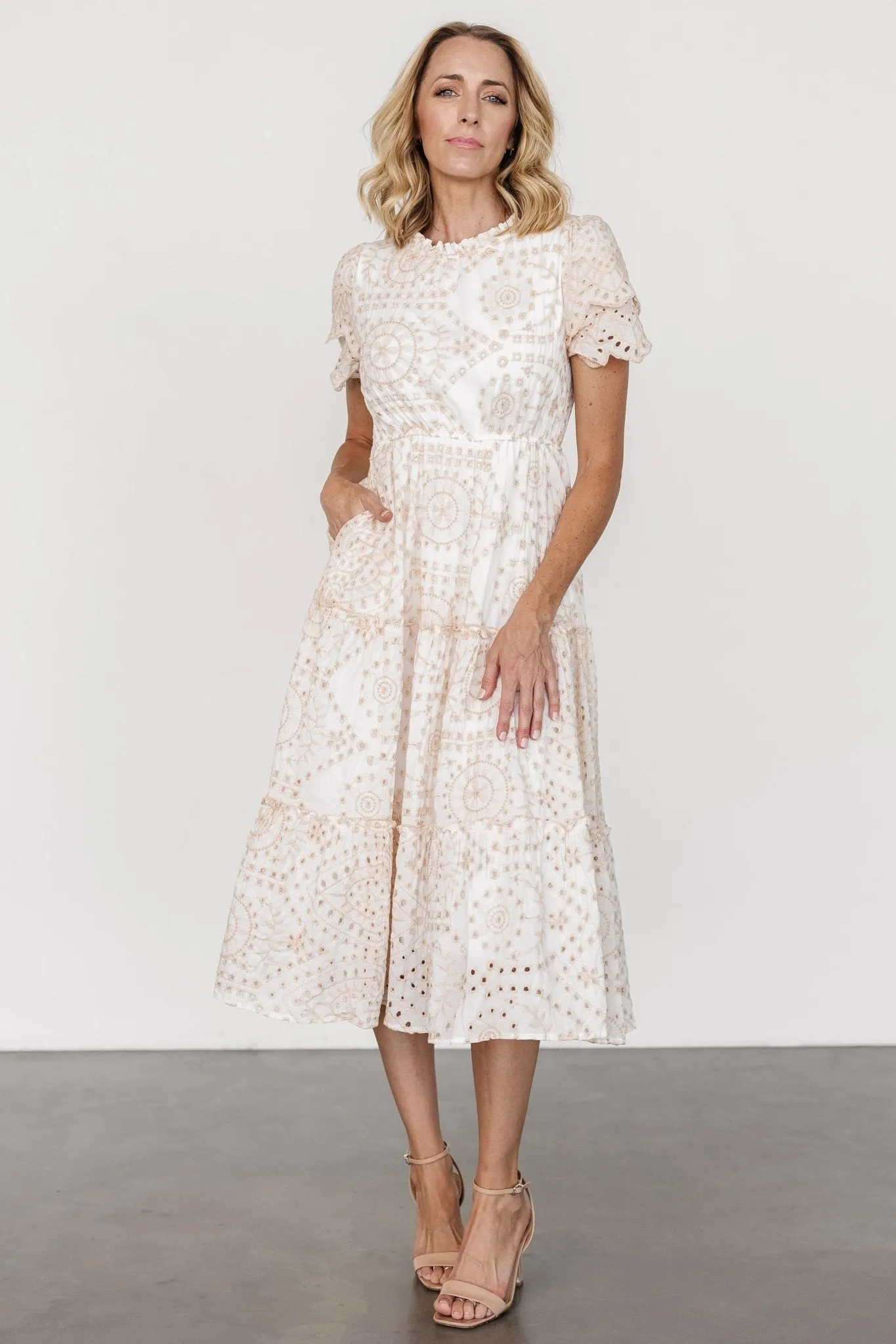 knee length dresses for ladies Mirabel Eyelet Midi Dress — Black & White main image 0