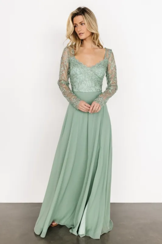 Adalaide Long Sleeve Maxi Dress | Dusty Sage sold by Baltic Born