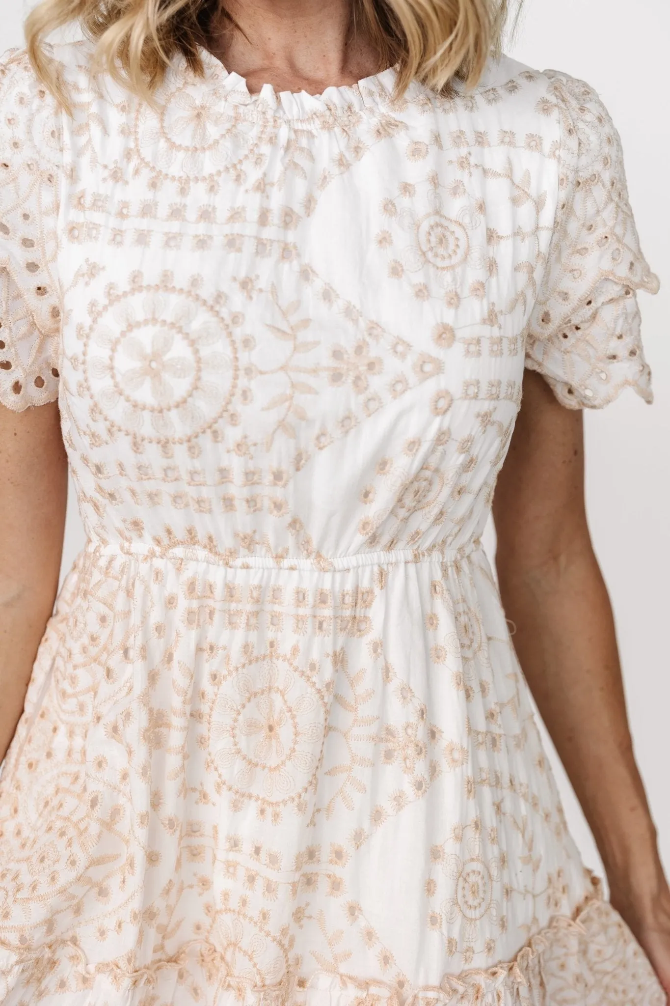 Mirabel Eyelet Midi Dress | White + Natural | Parallel