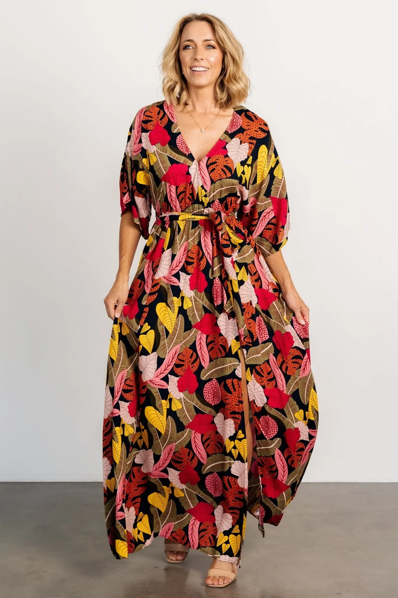 Moira Kimono Maxi Dress | Navy Multi Print sold by Baltic Born product image thumbnail 5