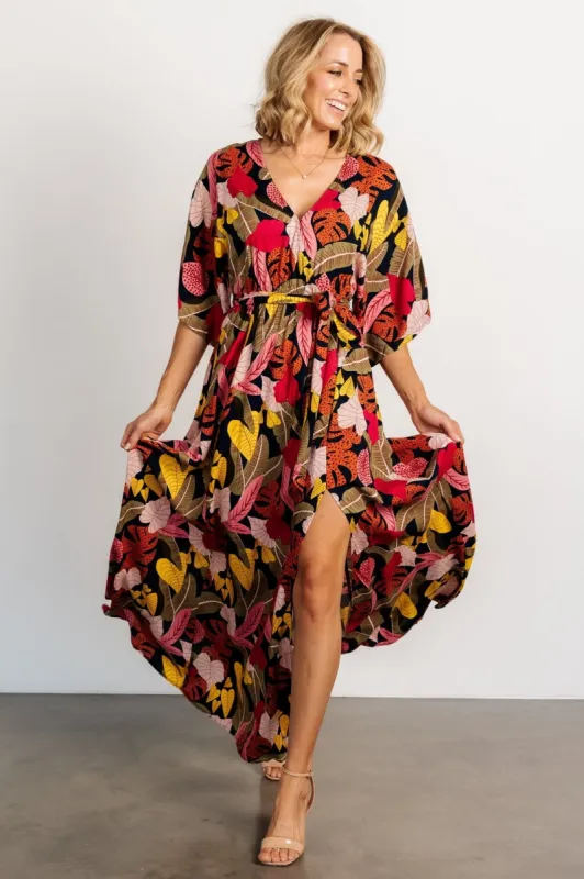 Moira Kimono Maxi Dress | Navy Multi Print sold by Baltic Born