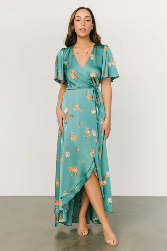 Amara Wrap Dress | Green + Coral Floral sold by Baltic Born