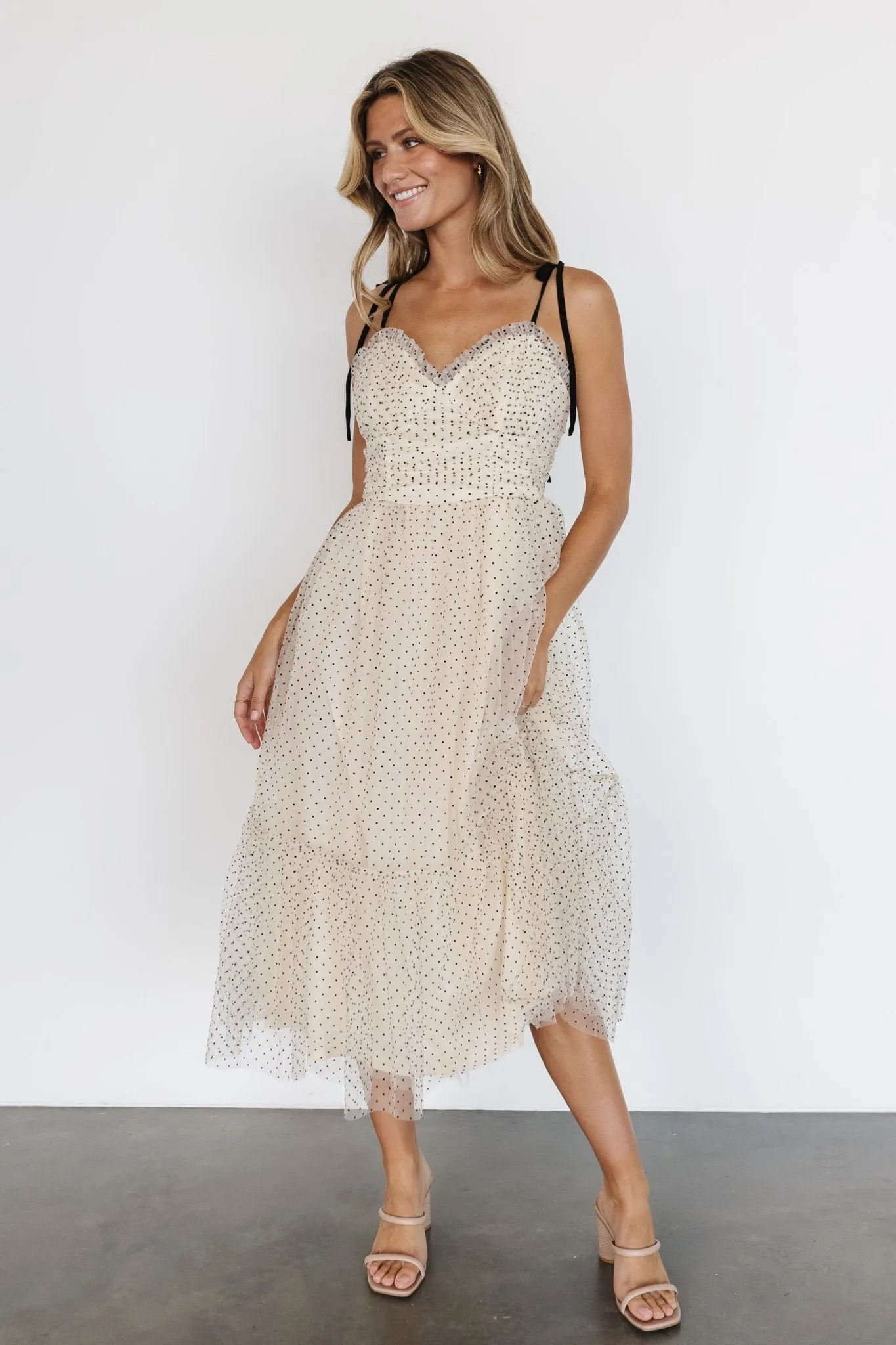 Izzy Tulle Midi Dress | Cream + Black sold by Baltic Born
