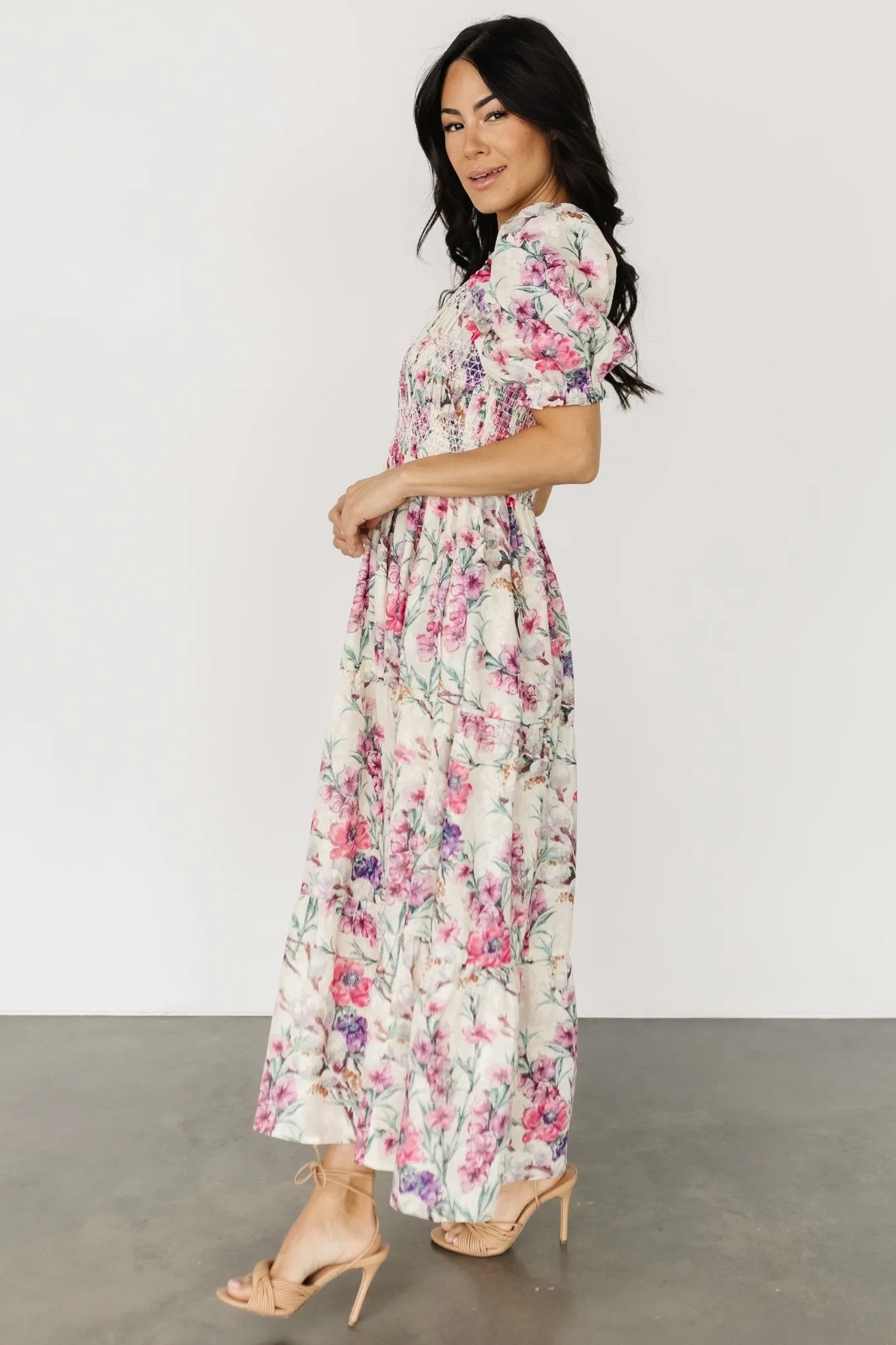 Tulsa Smocked Dress | Cream + Pink sold by Baltic Born product image thumbnail 5