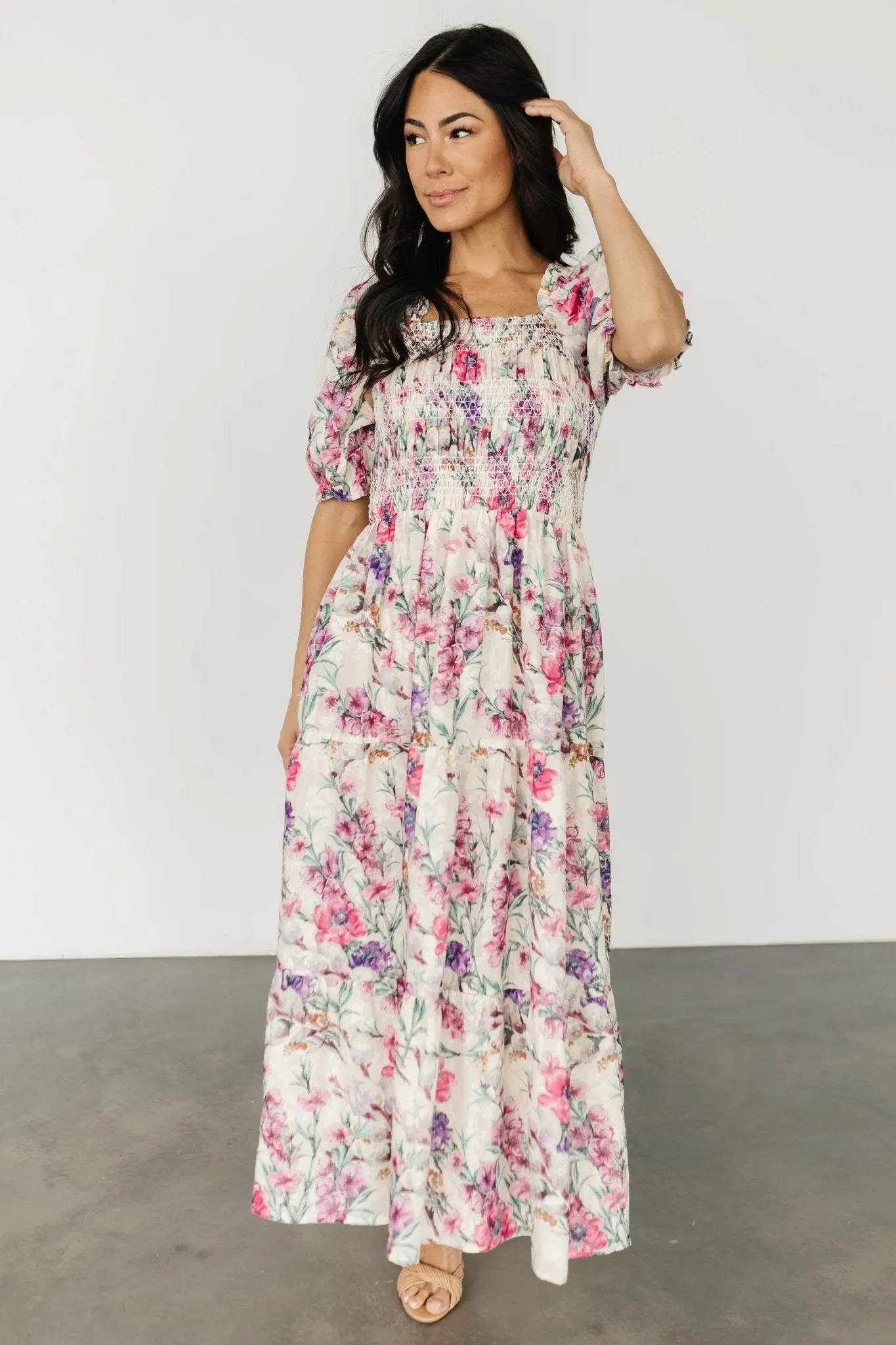 Tulsa Smocked Dress | Cream + Pink sold by Baltic Born product image thumbnail 2