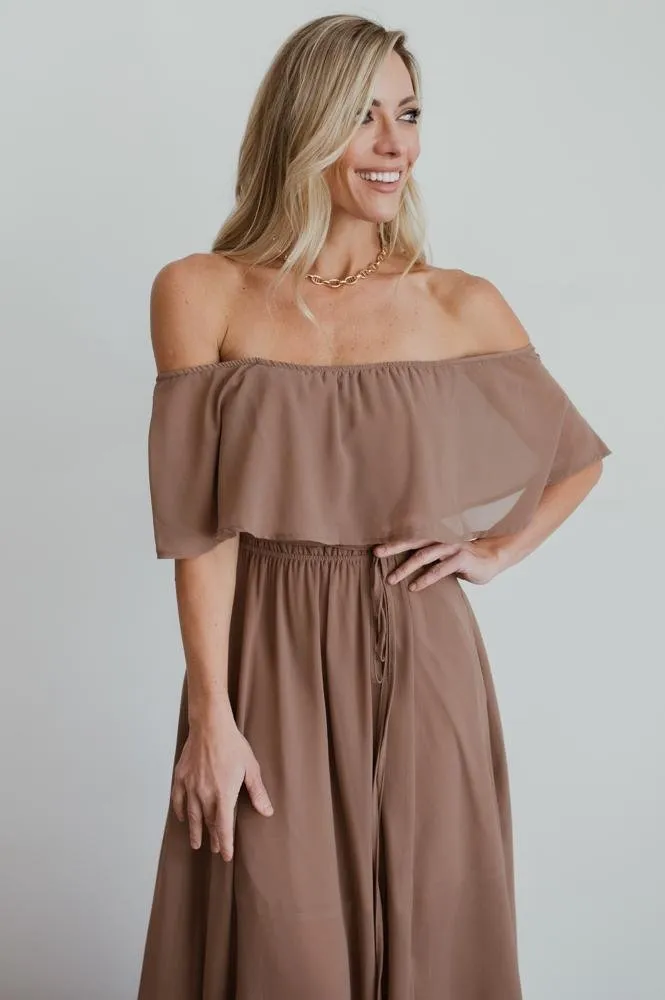 Victoria Off Shoulder Maxi Dress | Mocha sold by Baltic Born product image thumbnail 2